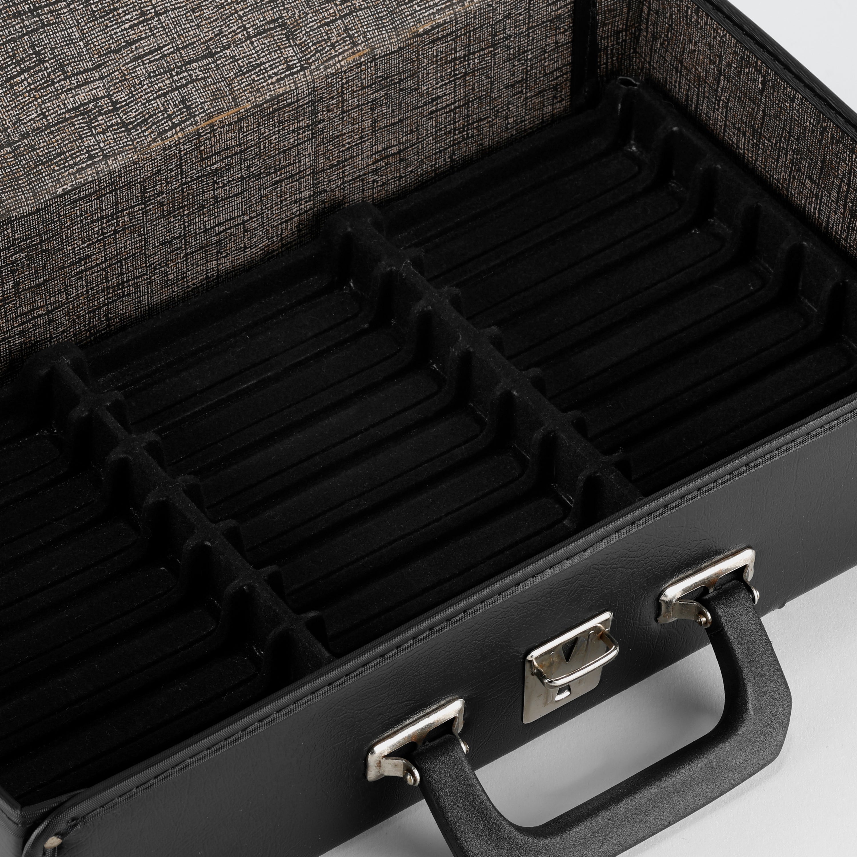 Black Leather Cassette Storage Briefcase for 24 Cassettes