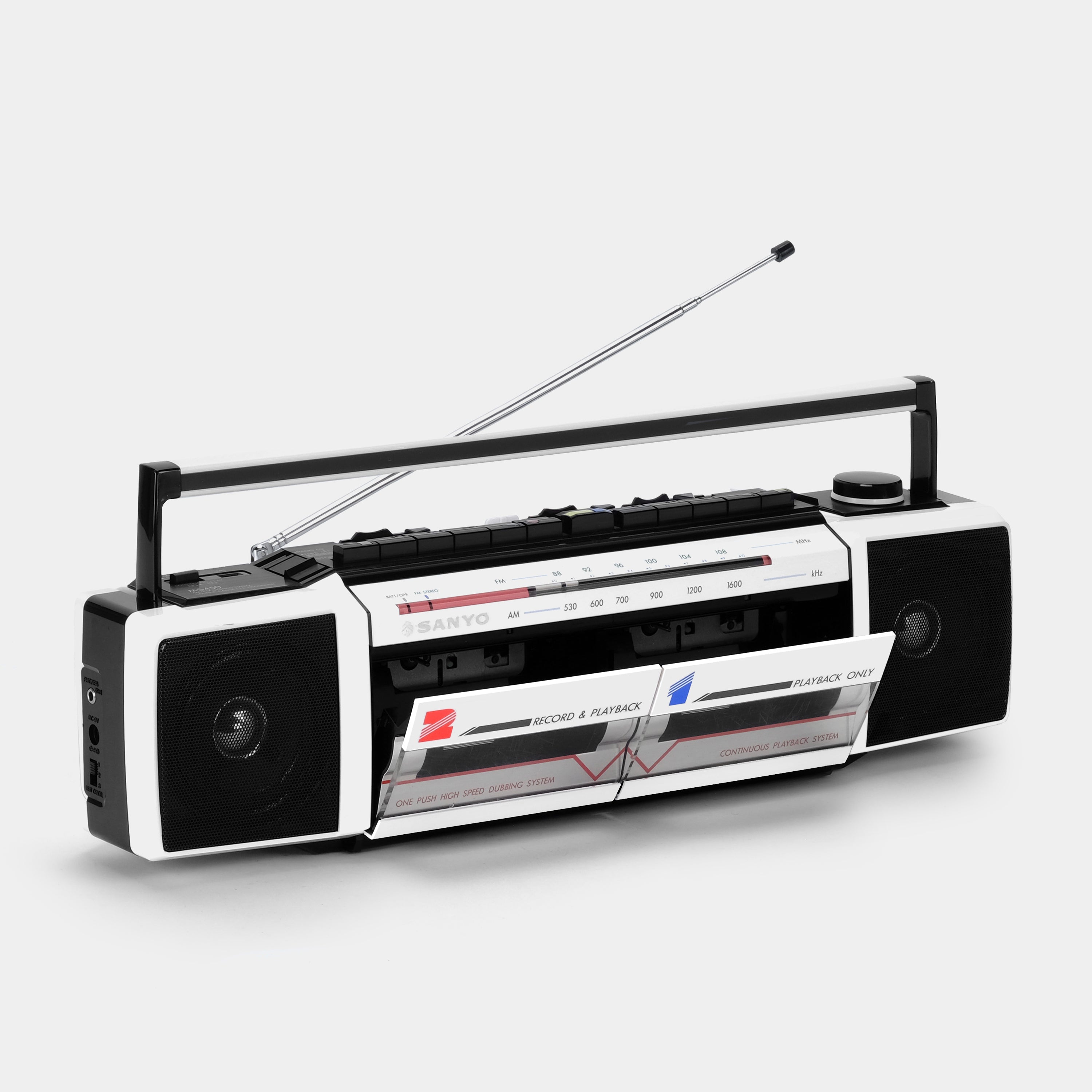 Sanyo MS-450 AM/FM Stereo White Boombox Double Cassette Recorder and Player