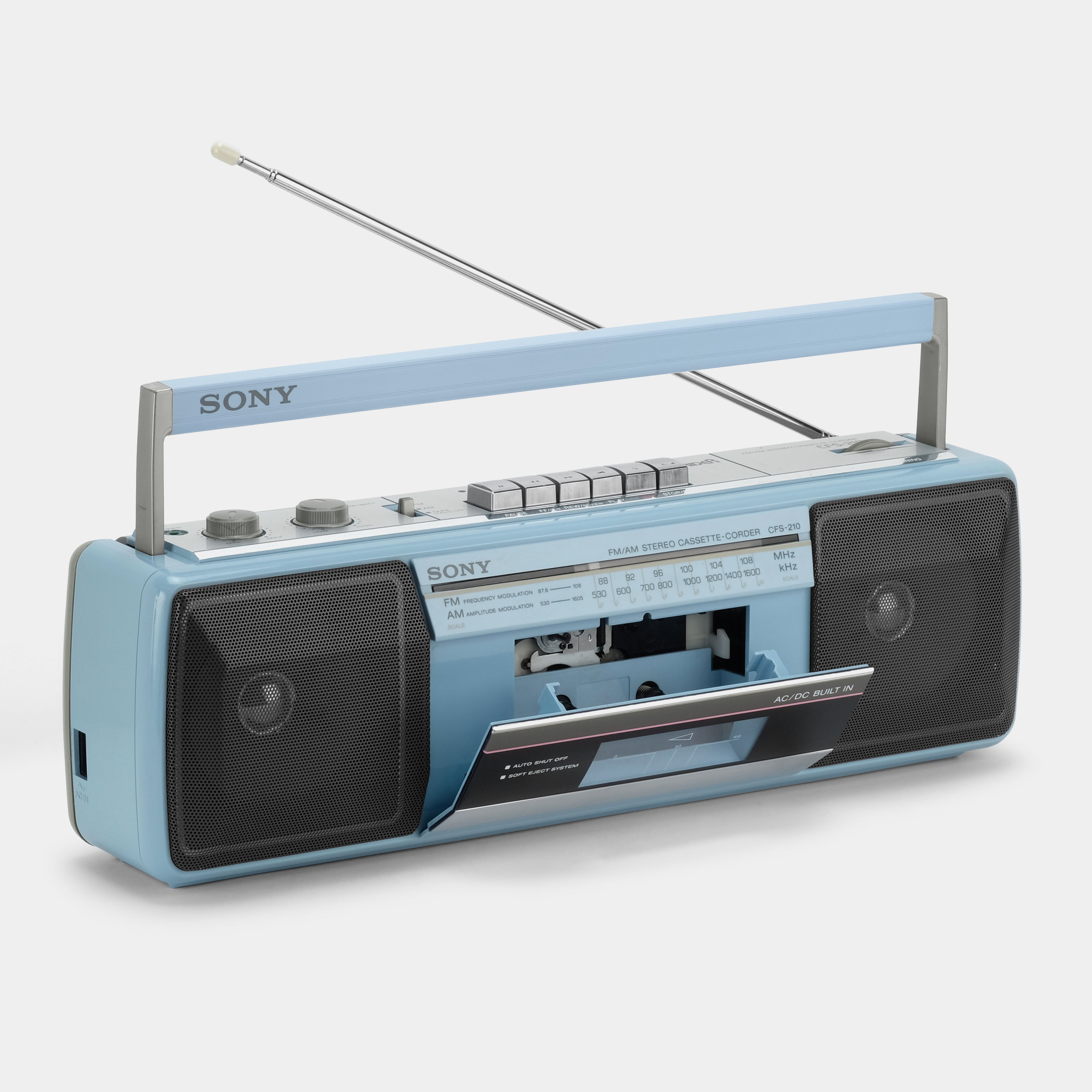 Sony Sound Rider CFS-210 FM/AM Stereo Light Blue Boombox Cassette Recorder and Player