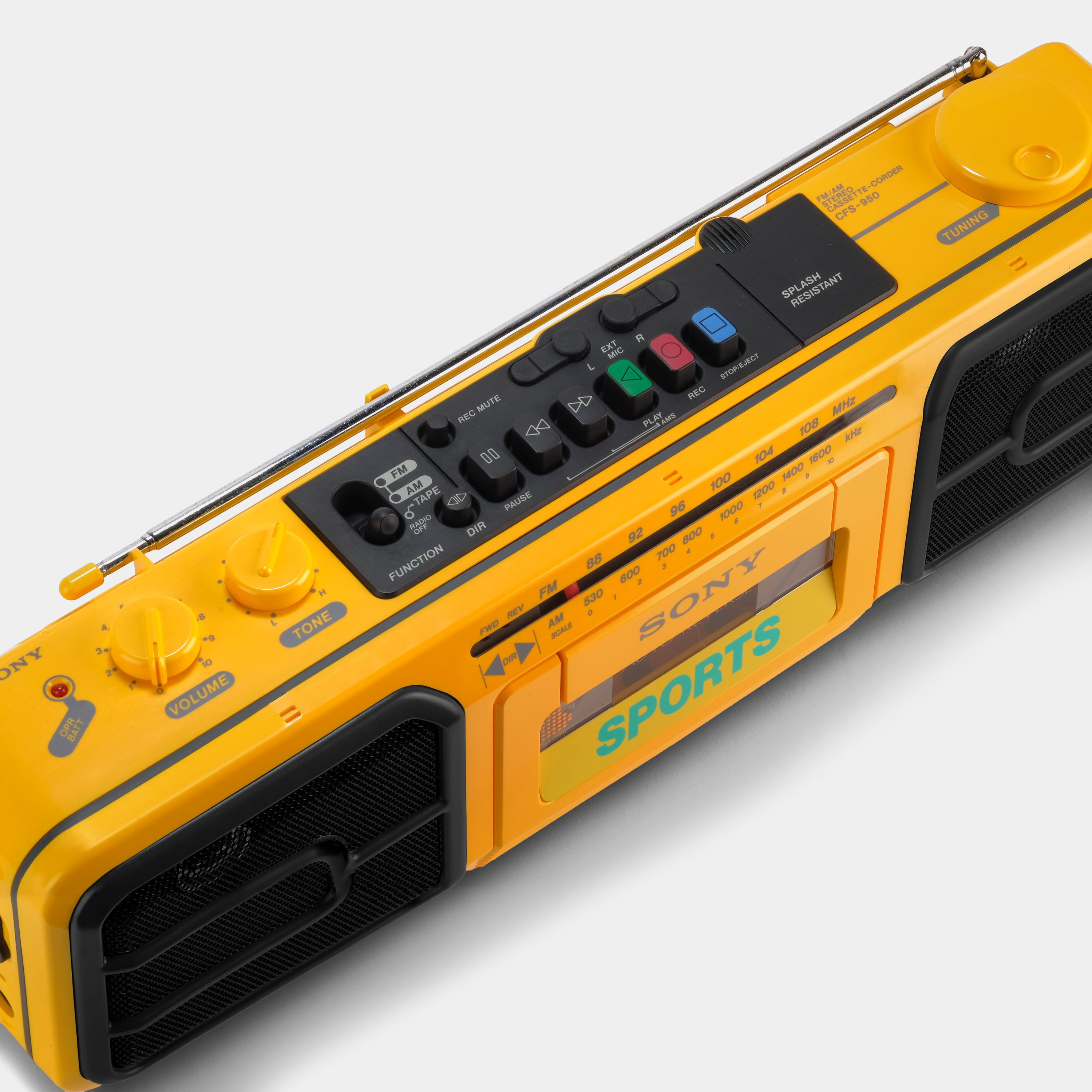 Sony Sports CFS-950 AM/FM Yellow Stereo Cassette-Corder Boombox