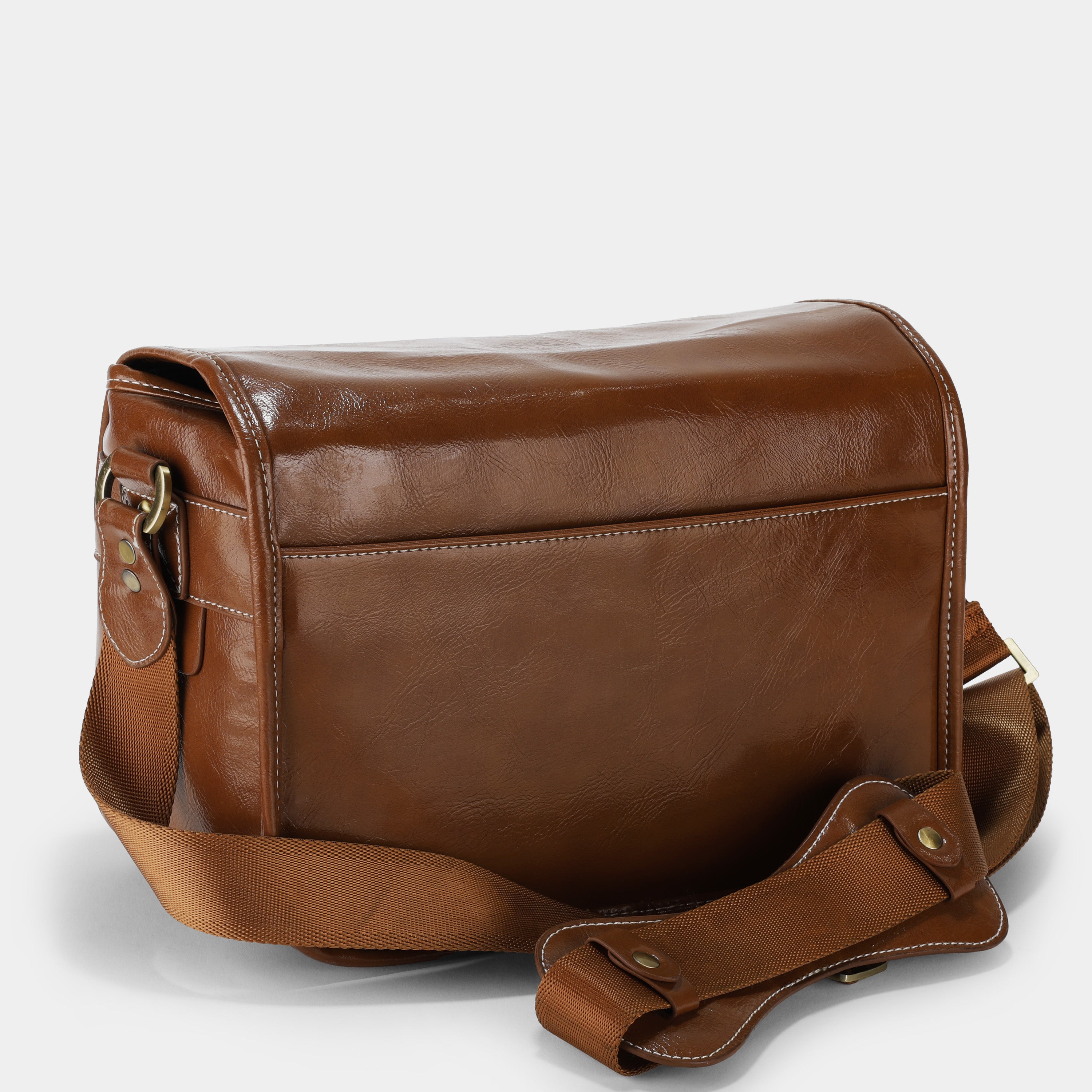 Brown Faux Leather Shoulder Camera Bag