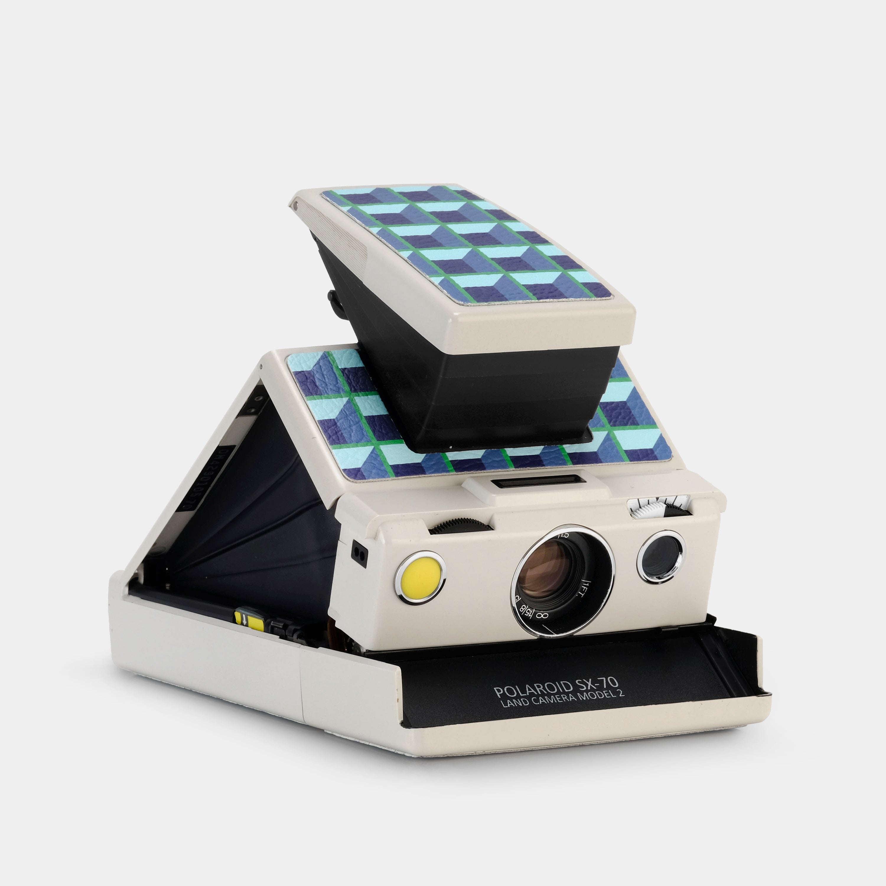 Polaroid 600 Model 2 White with Blue and Green Grid Folding Instant Film Camera