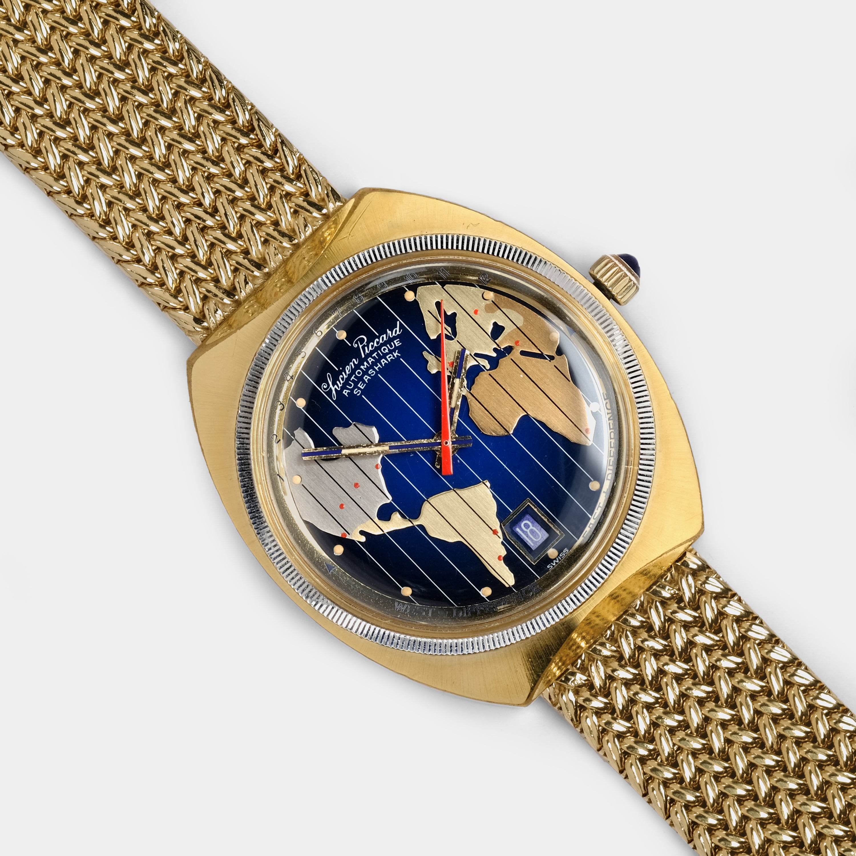 Lucien Piccard World Time Seashark Automatique Map Watch (Full Set); RARE; Swiss Made Circa 1970s Wristwatch