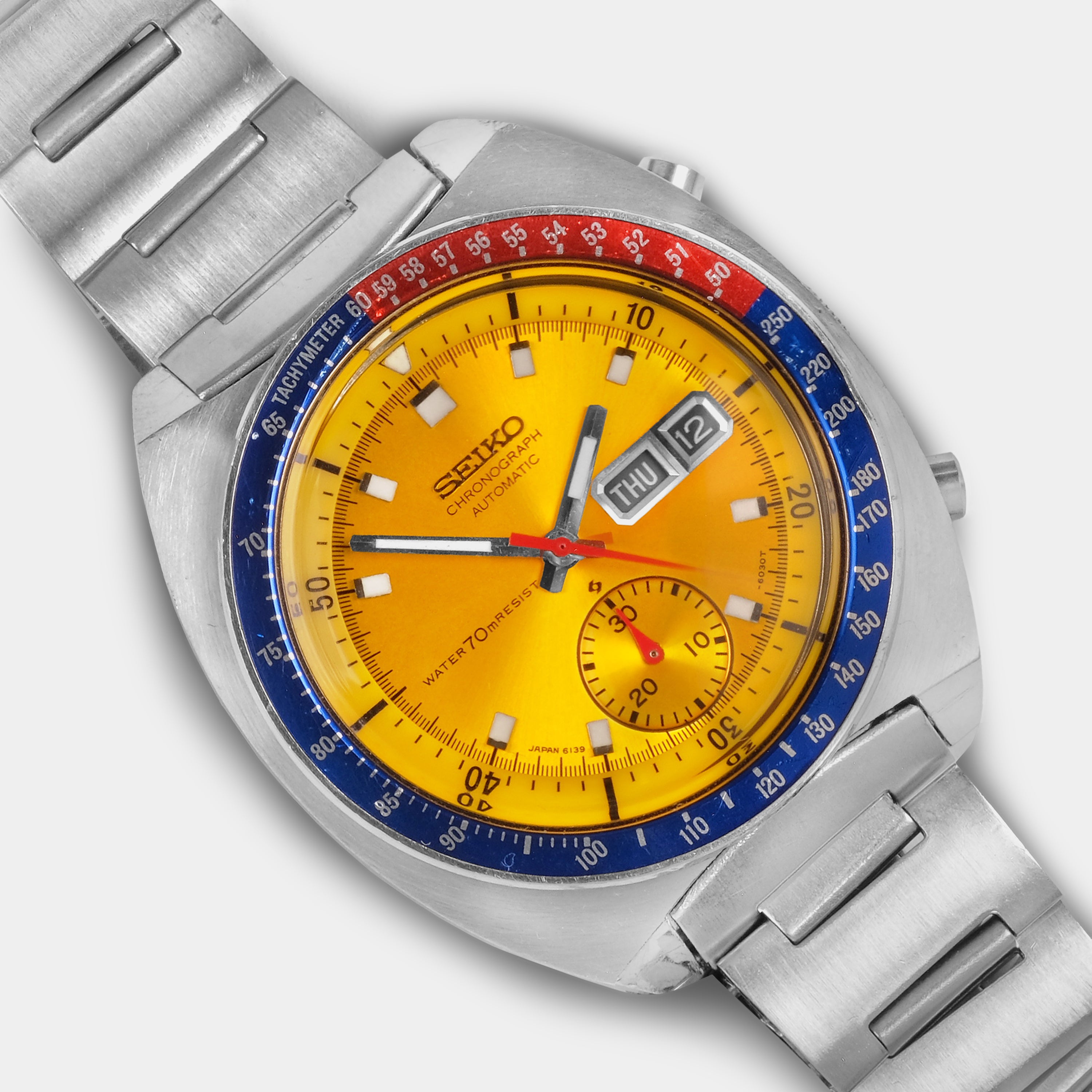 Seiko "Pogue" Automatic Chronograph ref. 6139-6002 (Yellow Dial) Circa July 1971 Wristwatch