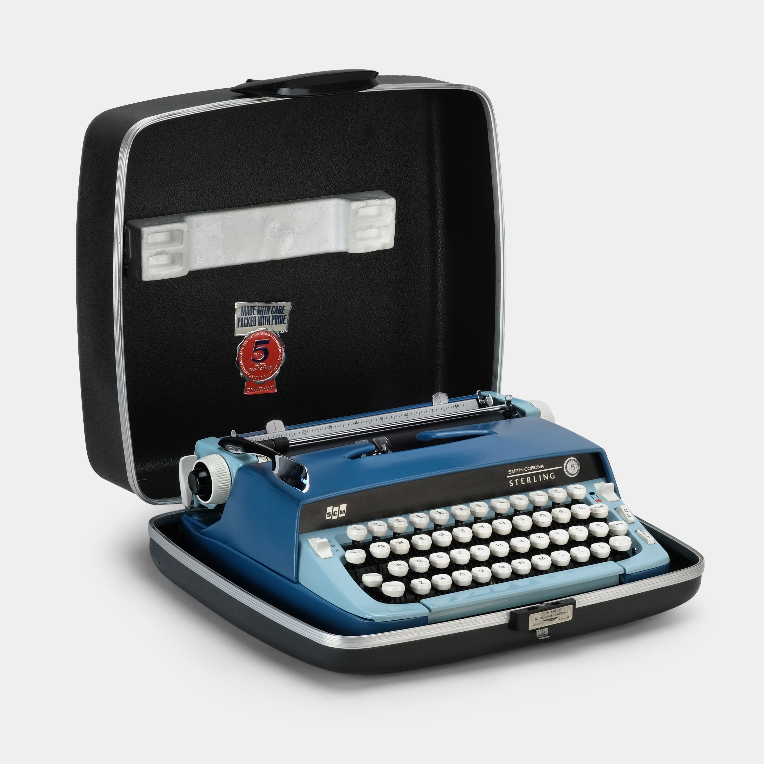 Smith-Corona Sterling Sky Blue Manual Typewriter and Case