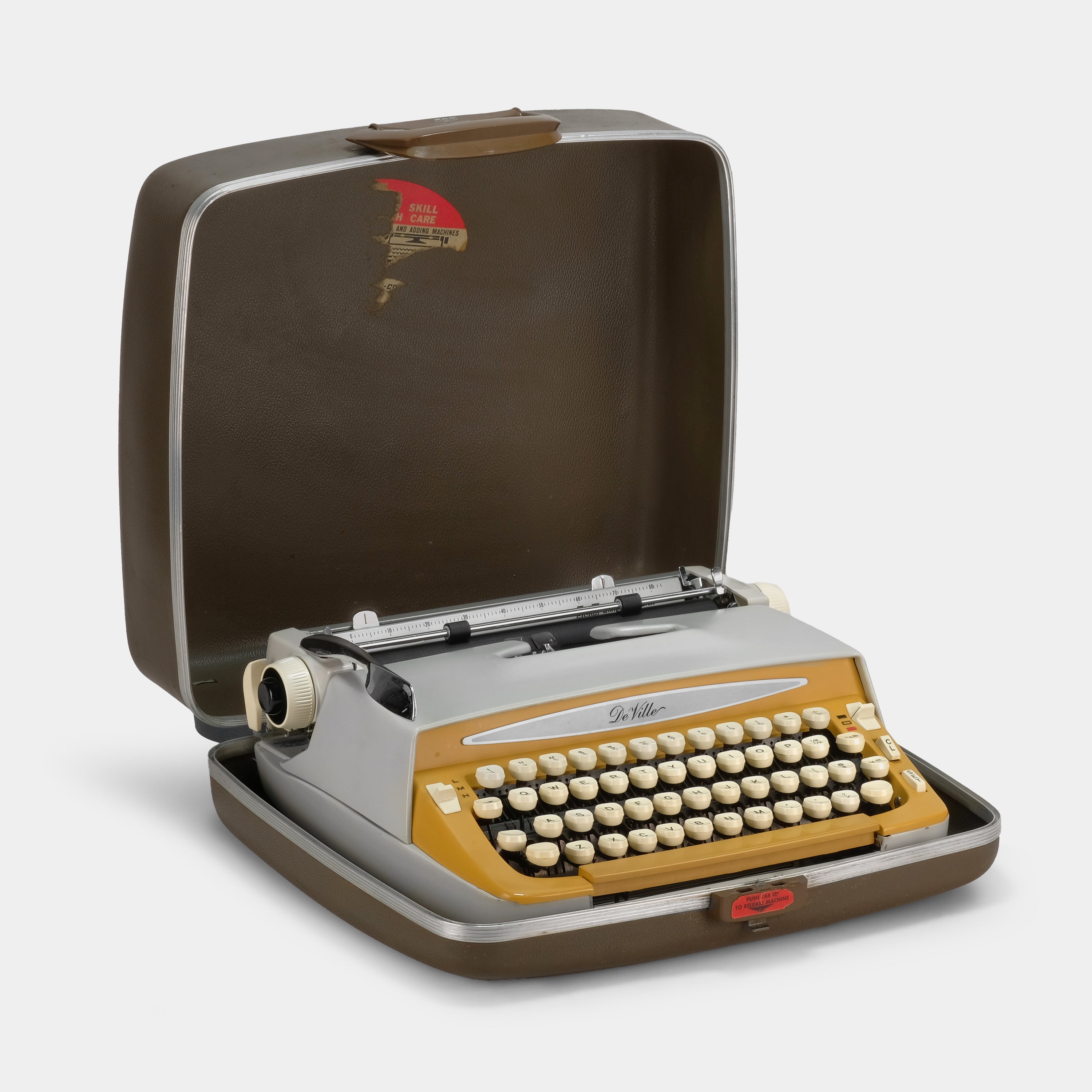 Smith-Corona DeVille Grey and Yellow Manual Typewriter and Case