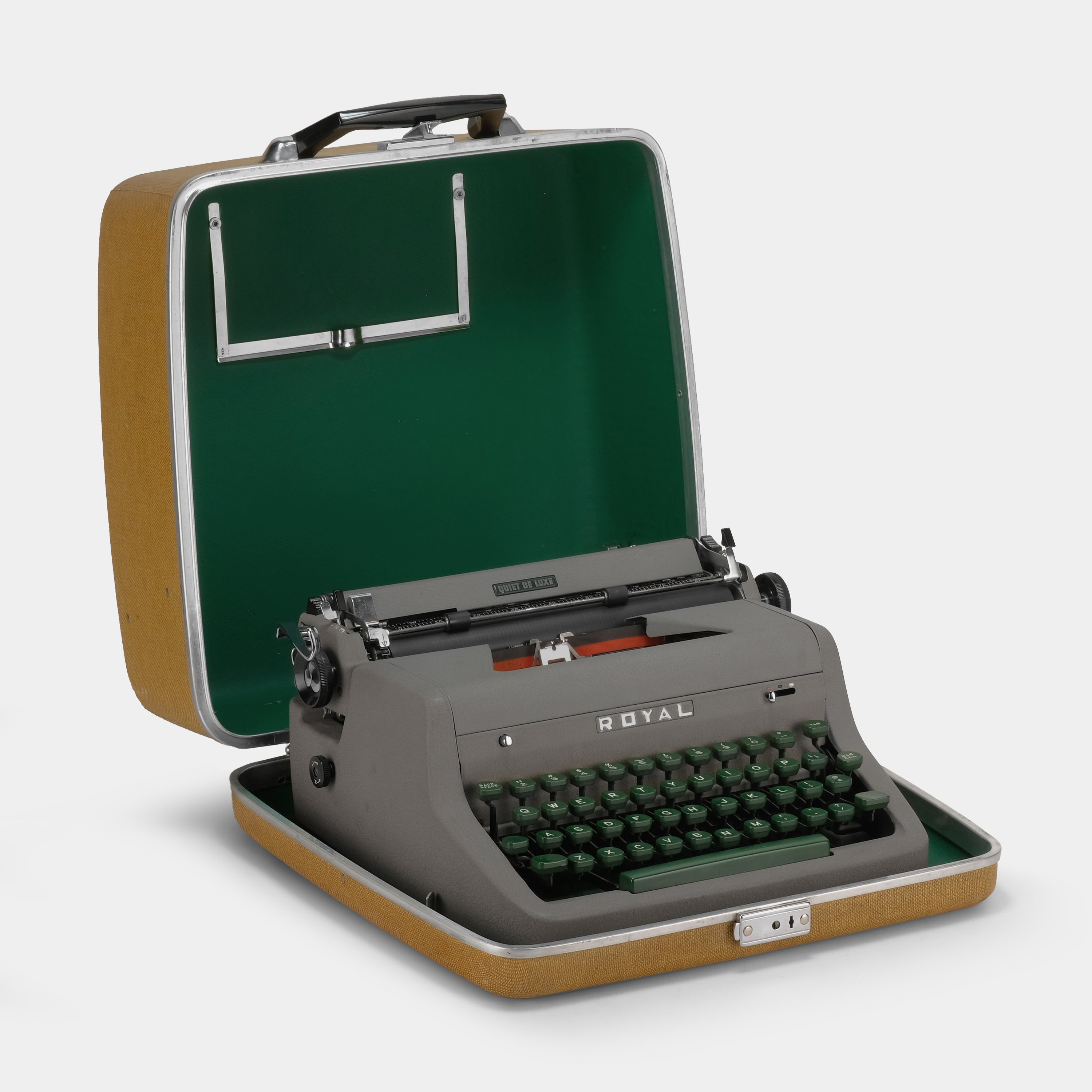 Royal Quiet De Luxe Grey and Green Manual Typewriter and Case