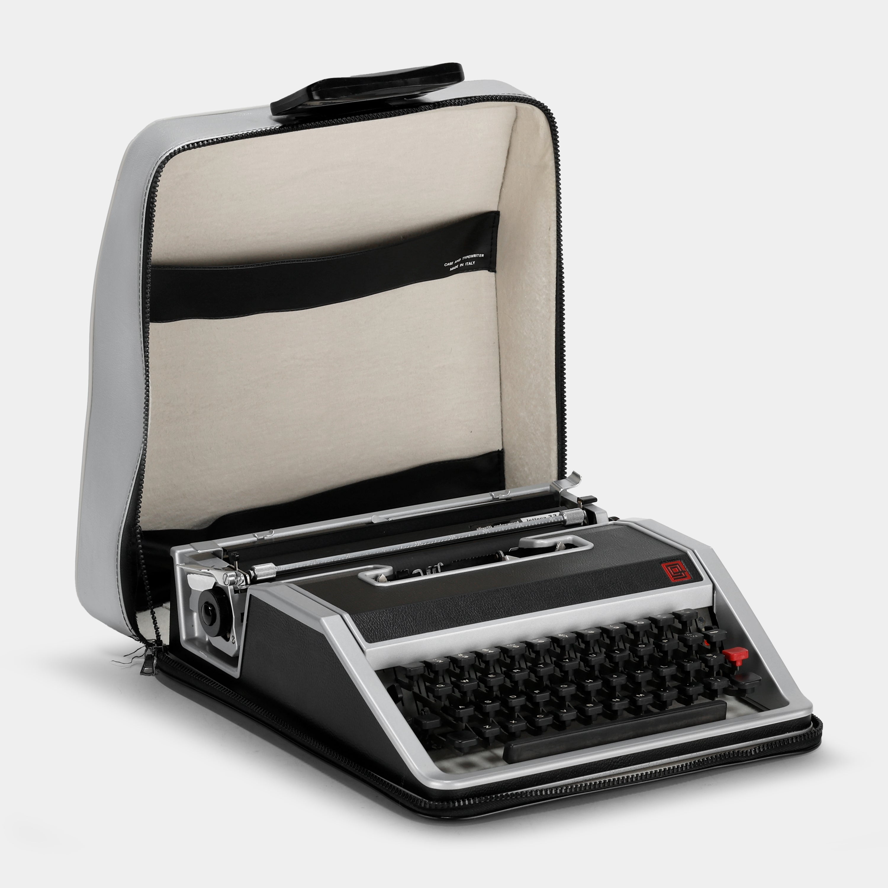 Olivetti Lettera 33 Silver and Black Typewriter and Case