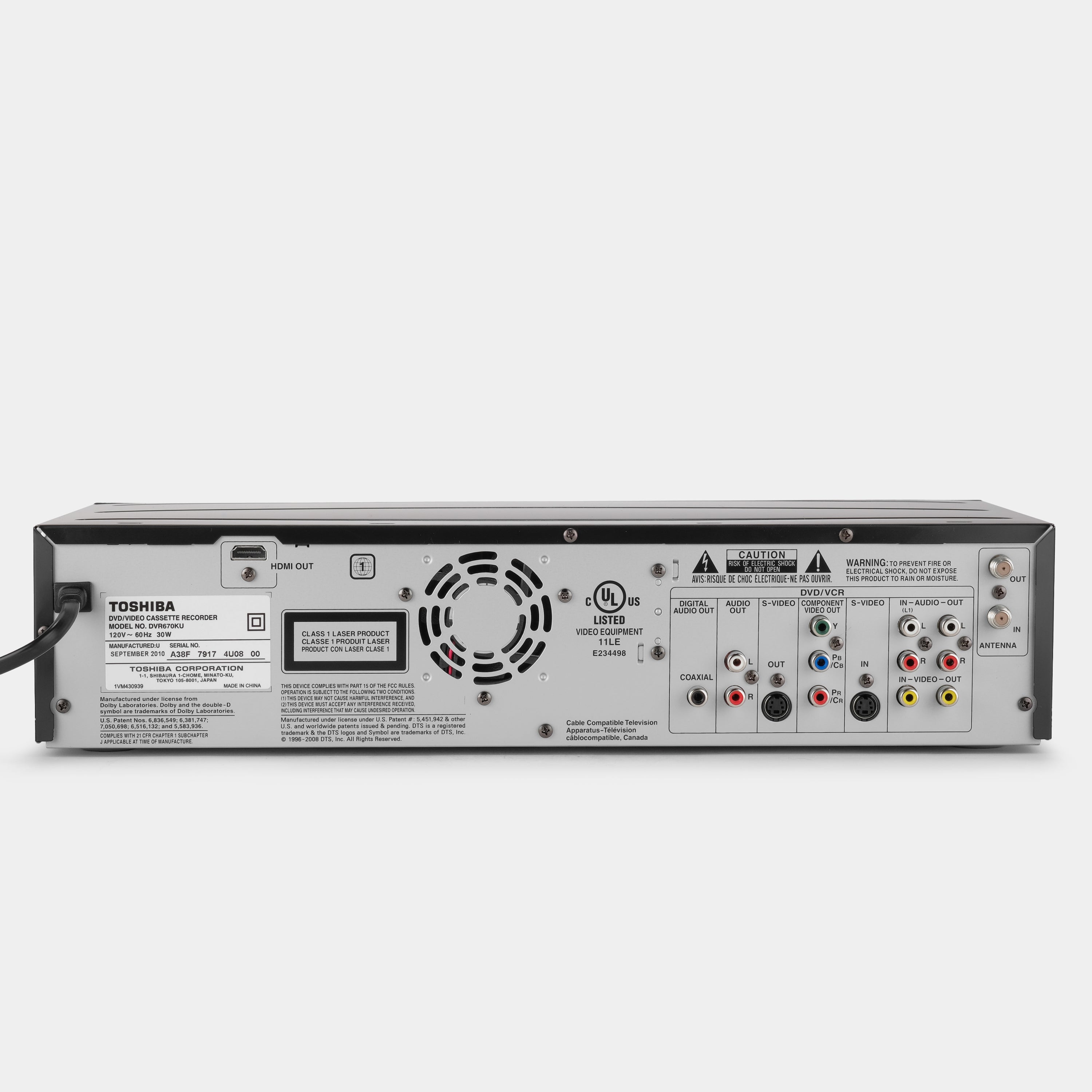 Toshiba DVR670KU VCR VHS and DVD Player