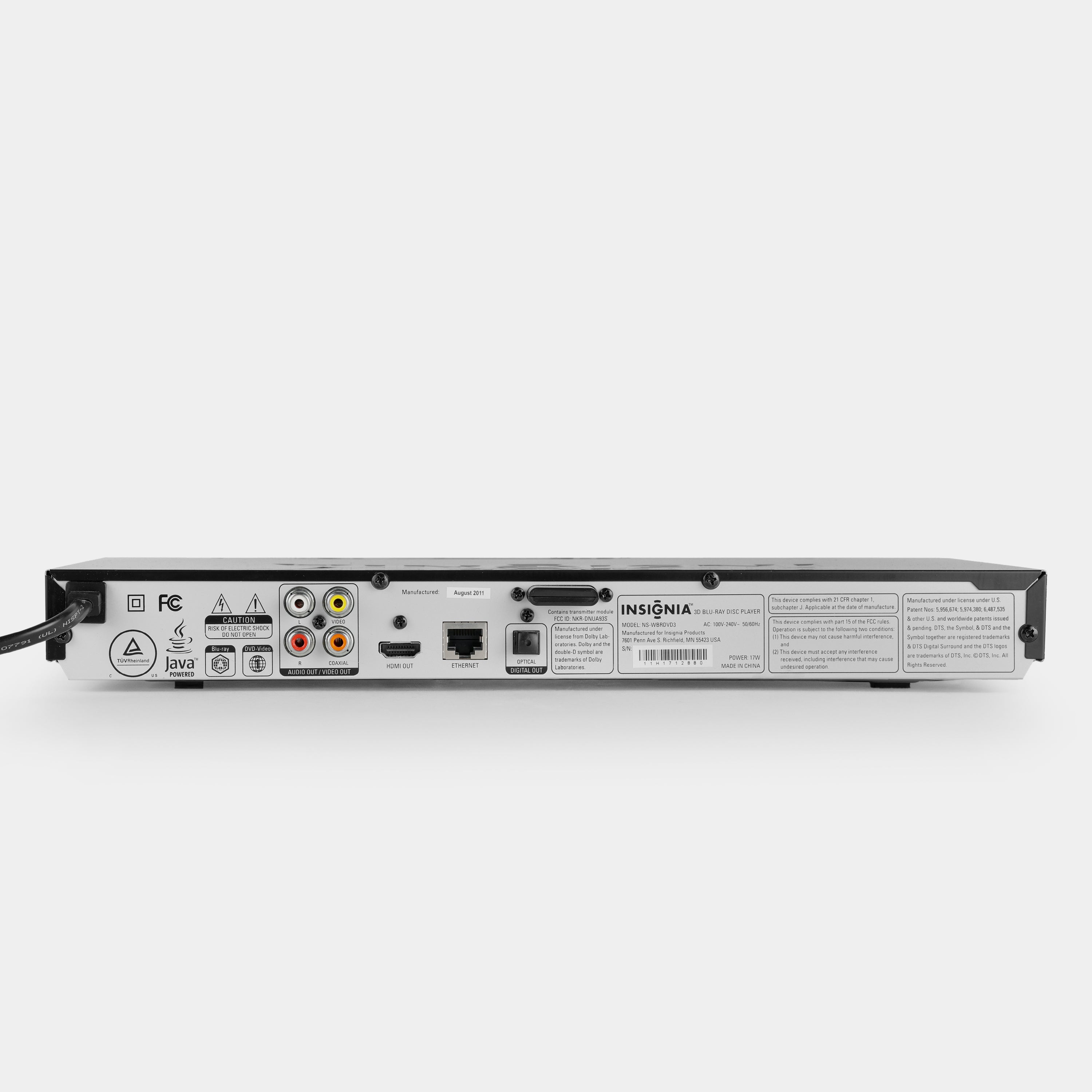 Insignia NS-WBRDVD3 Blu-Ray DVD Player