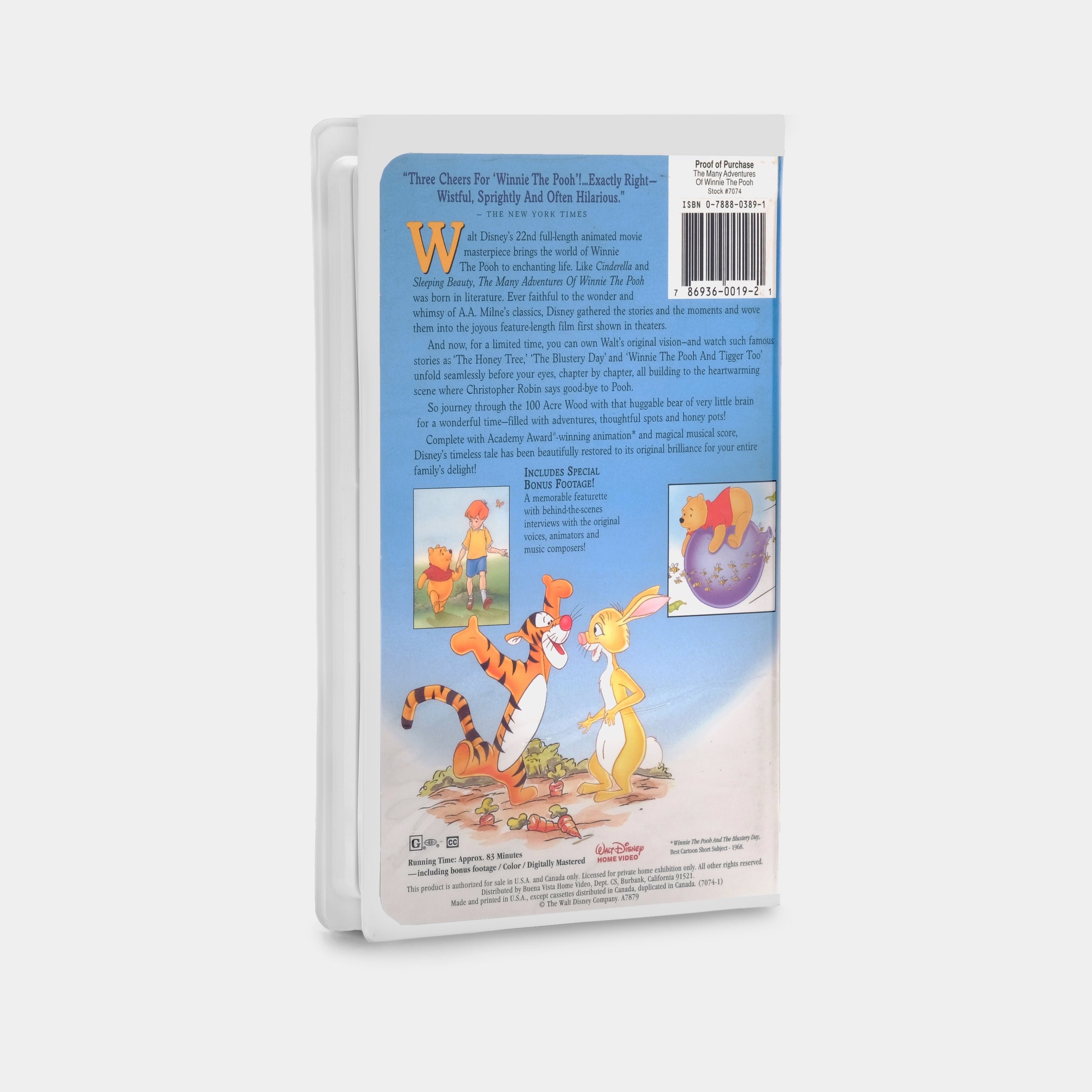 Disney's The Many Adventures Of Winnie The Pooh VHS Tape
