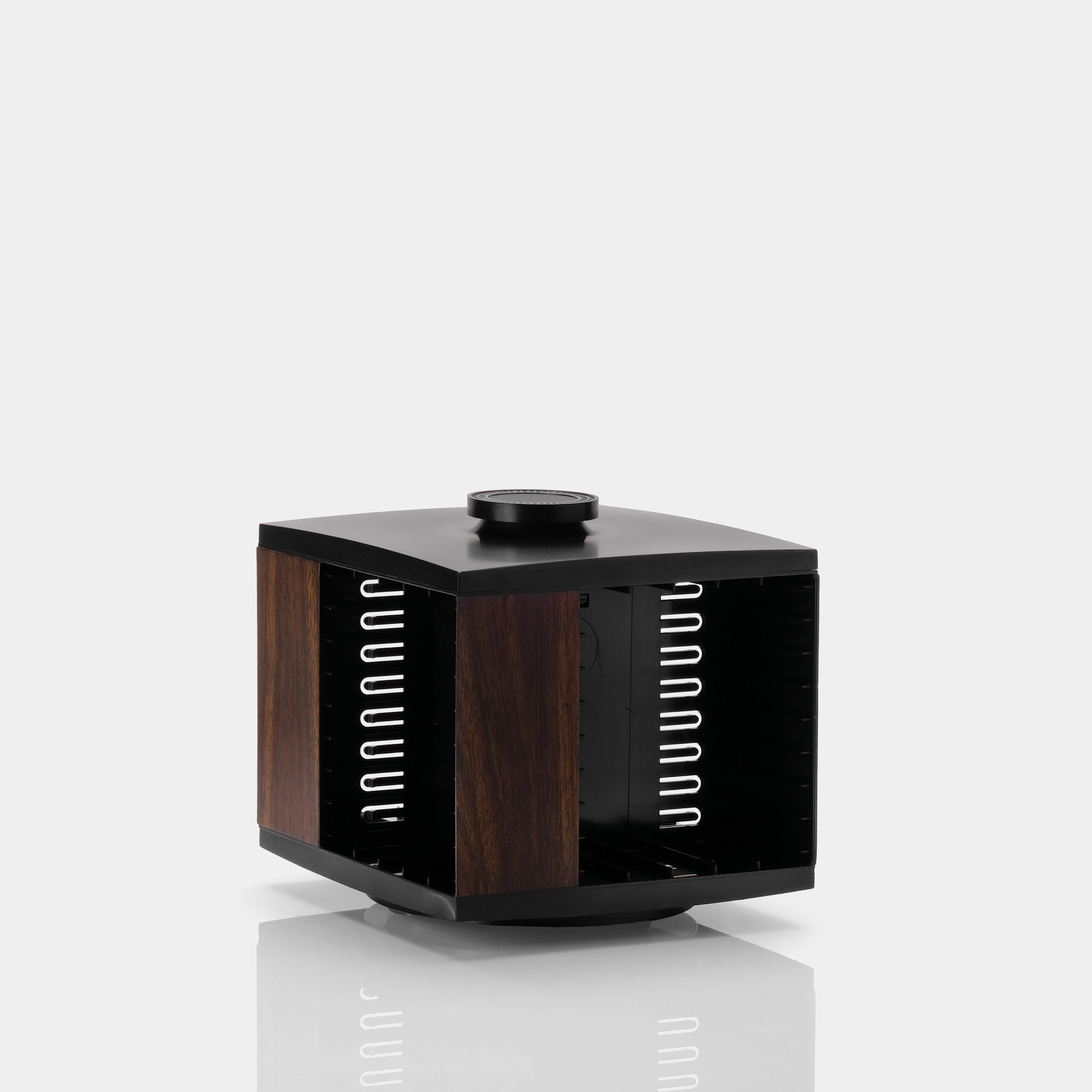 Black with Dark Brown Wood Plastic Rotating Cassette Storage Display