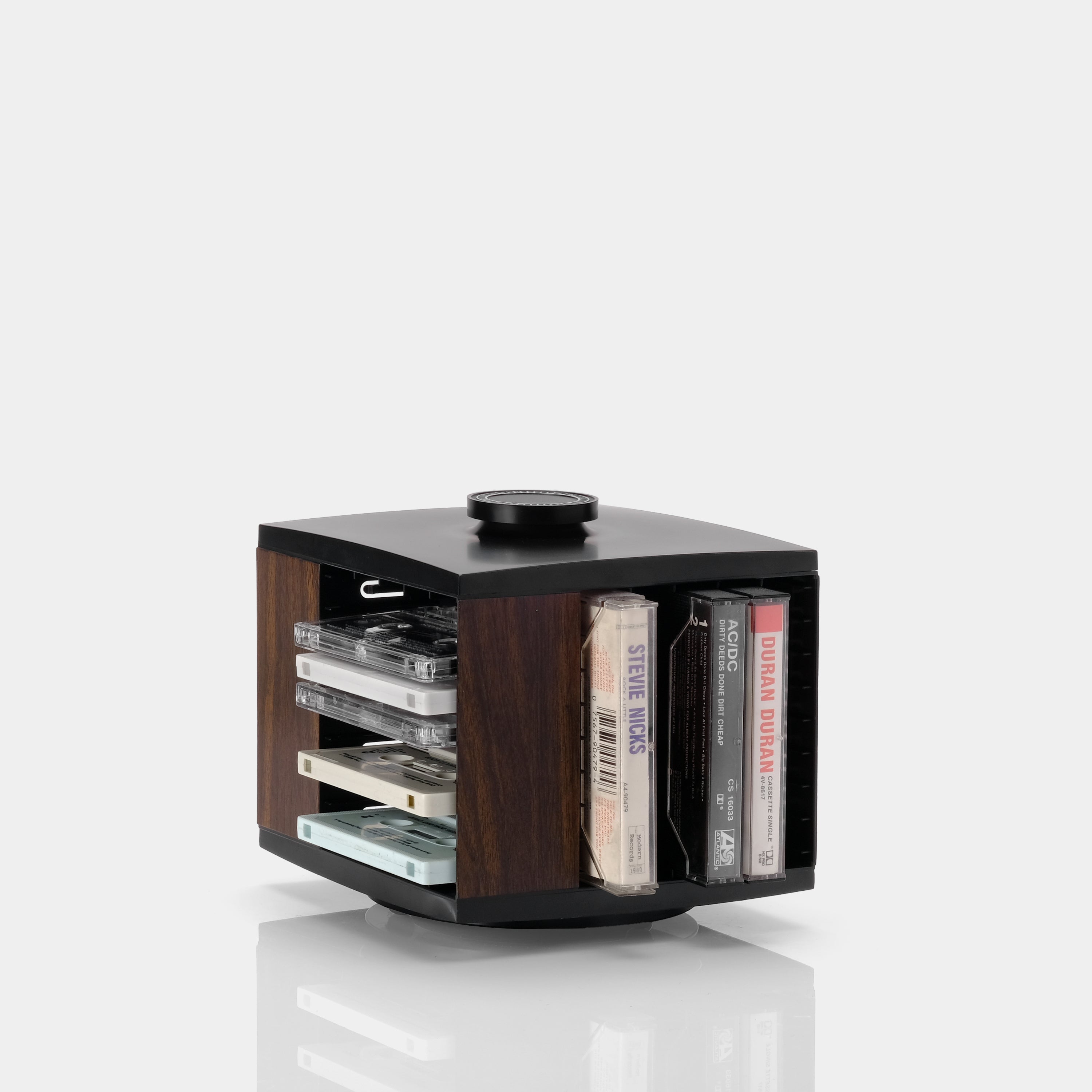 Black with Dark Brown Wood Plastic Rotating Cassette Storage Display