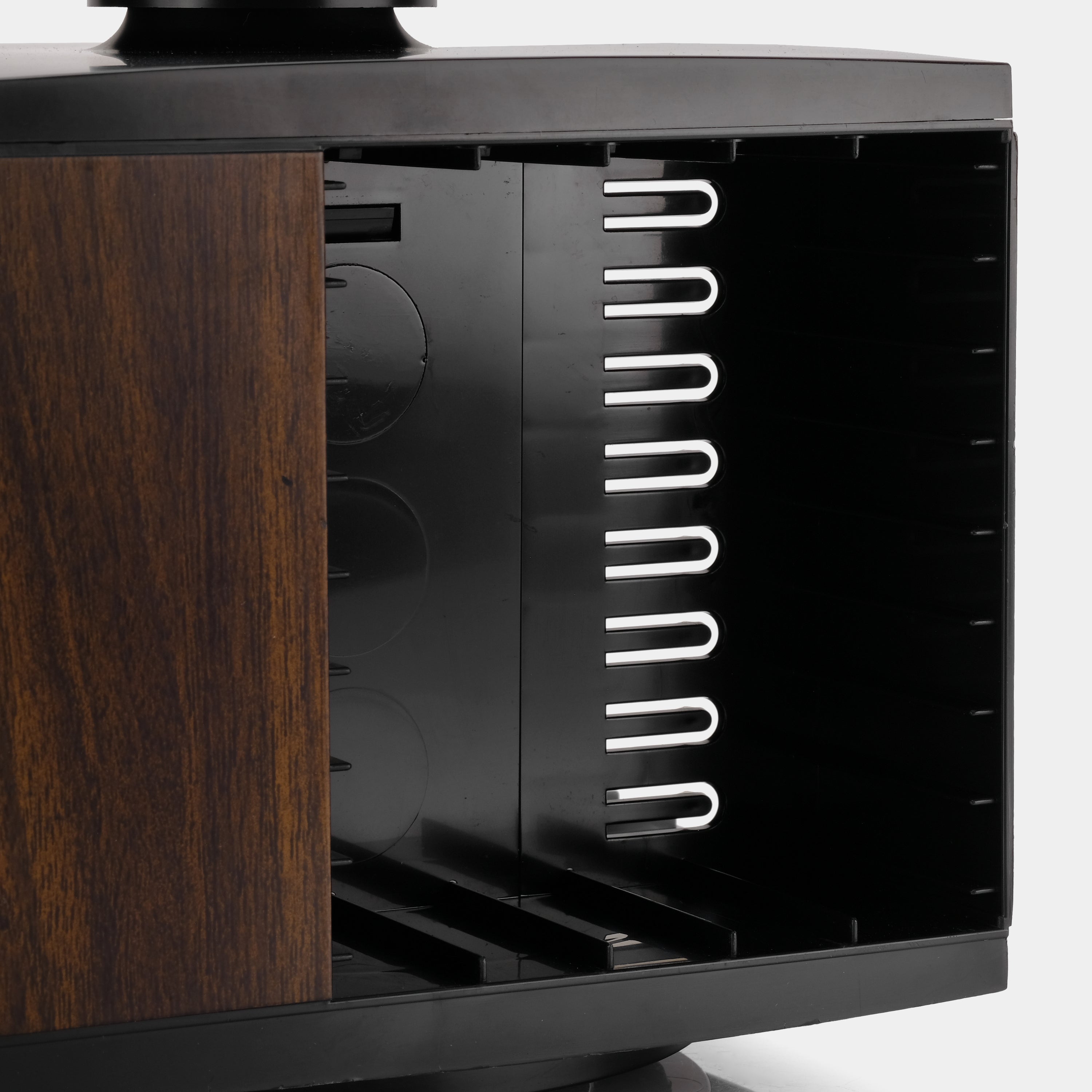 Black with Dark Brown Wood Plastic Rotating Cassette Storage Display