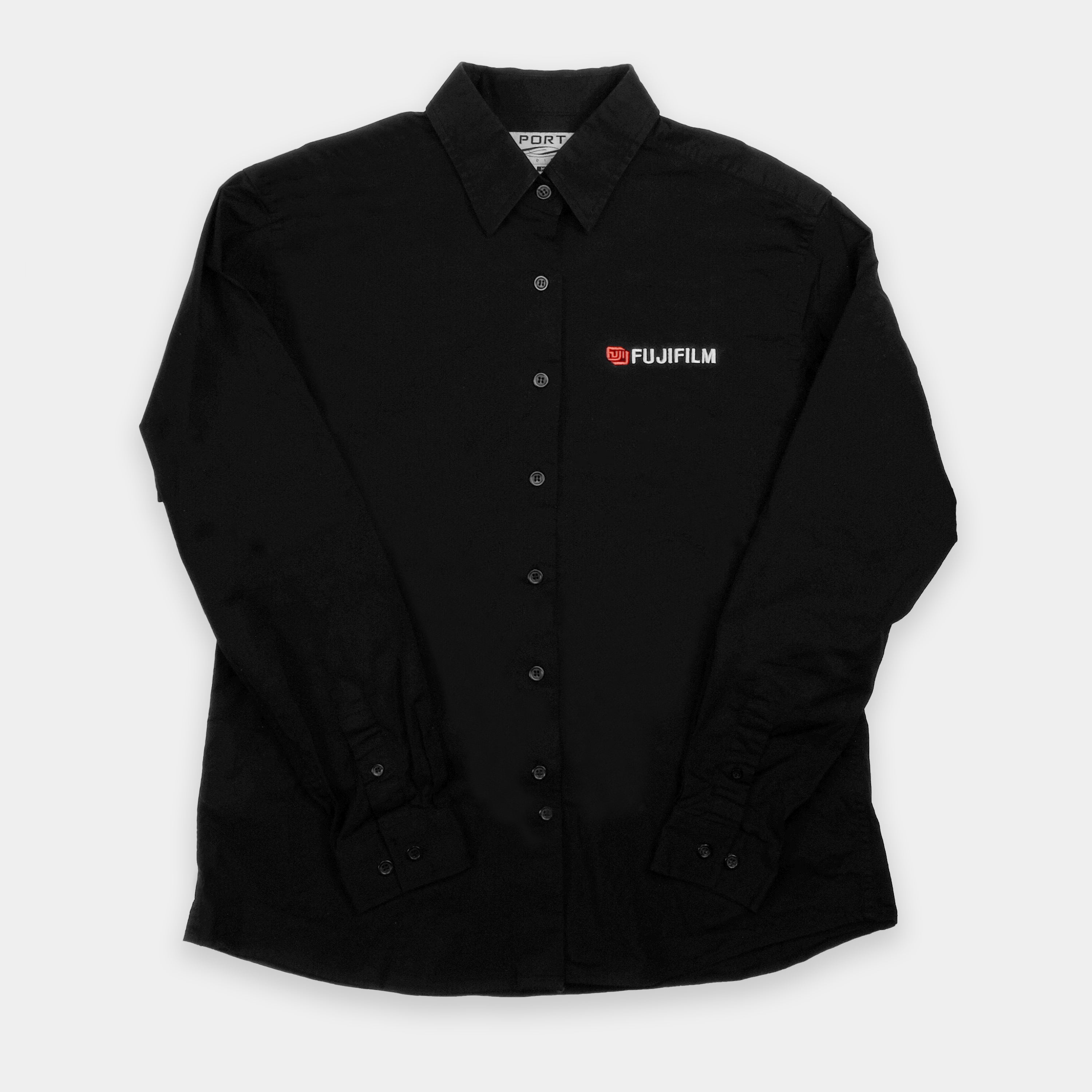 Vintage Black Fujifilm Long Sleeve Button Up Shirt - Women's Medium