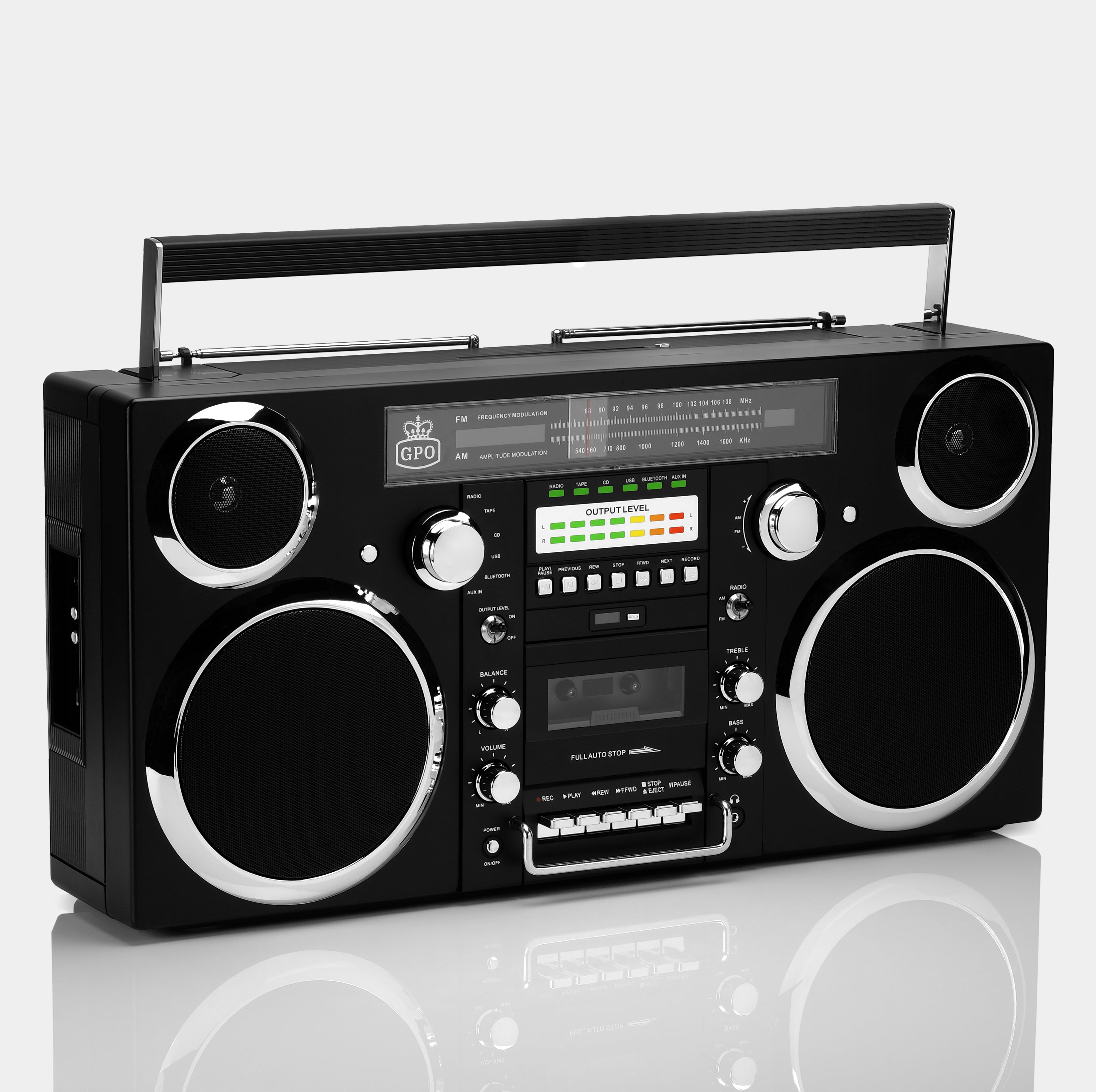 GPO Brooklyn Bluetooth Boombox Stereo Black Cassette and CD Player