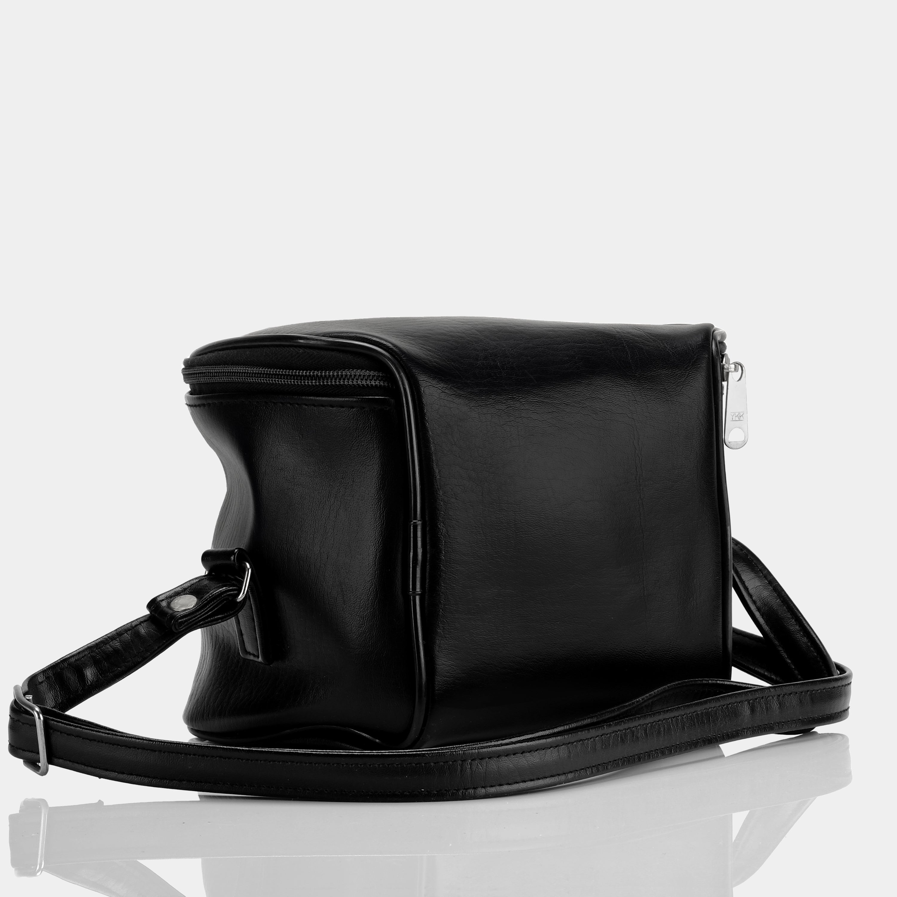 Black Faux Leather Instant Camera Bag