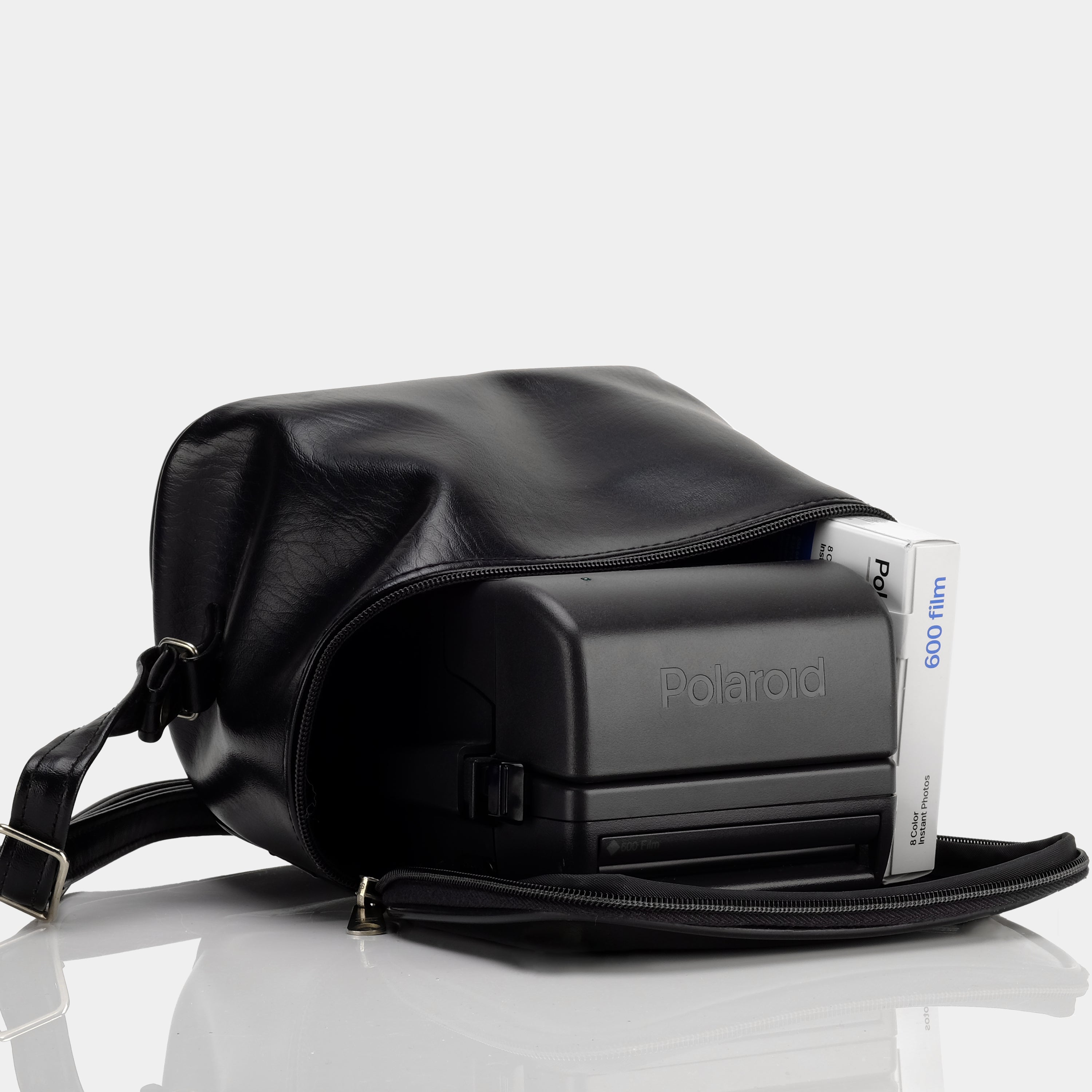 Black Faux Leather Instant Camera Bag
