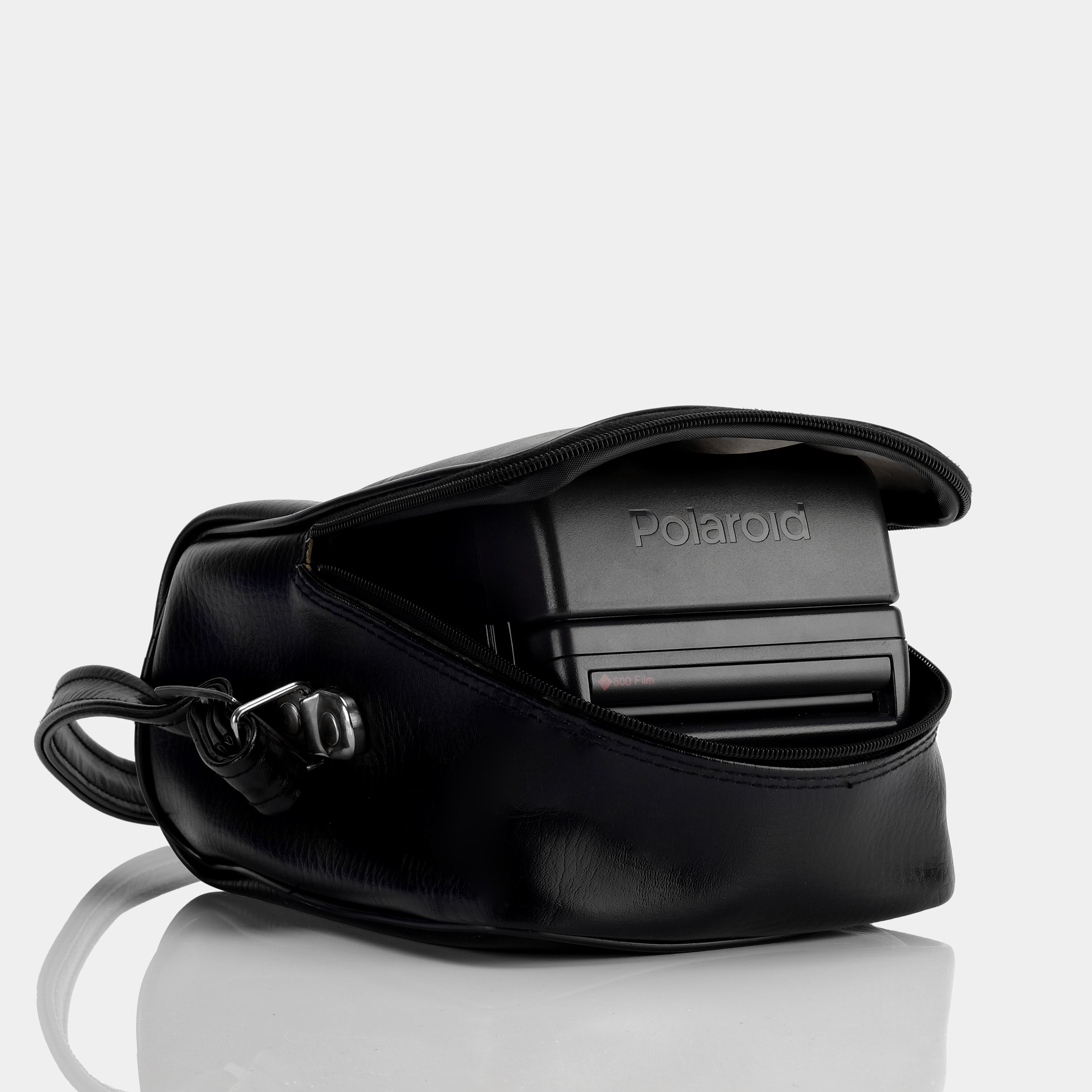 Black Faux Leather Instant Camera Bag