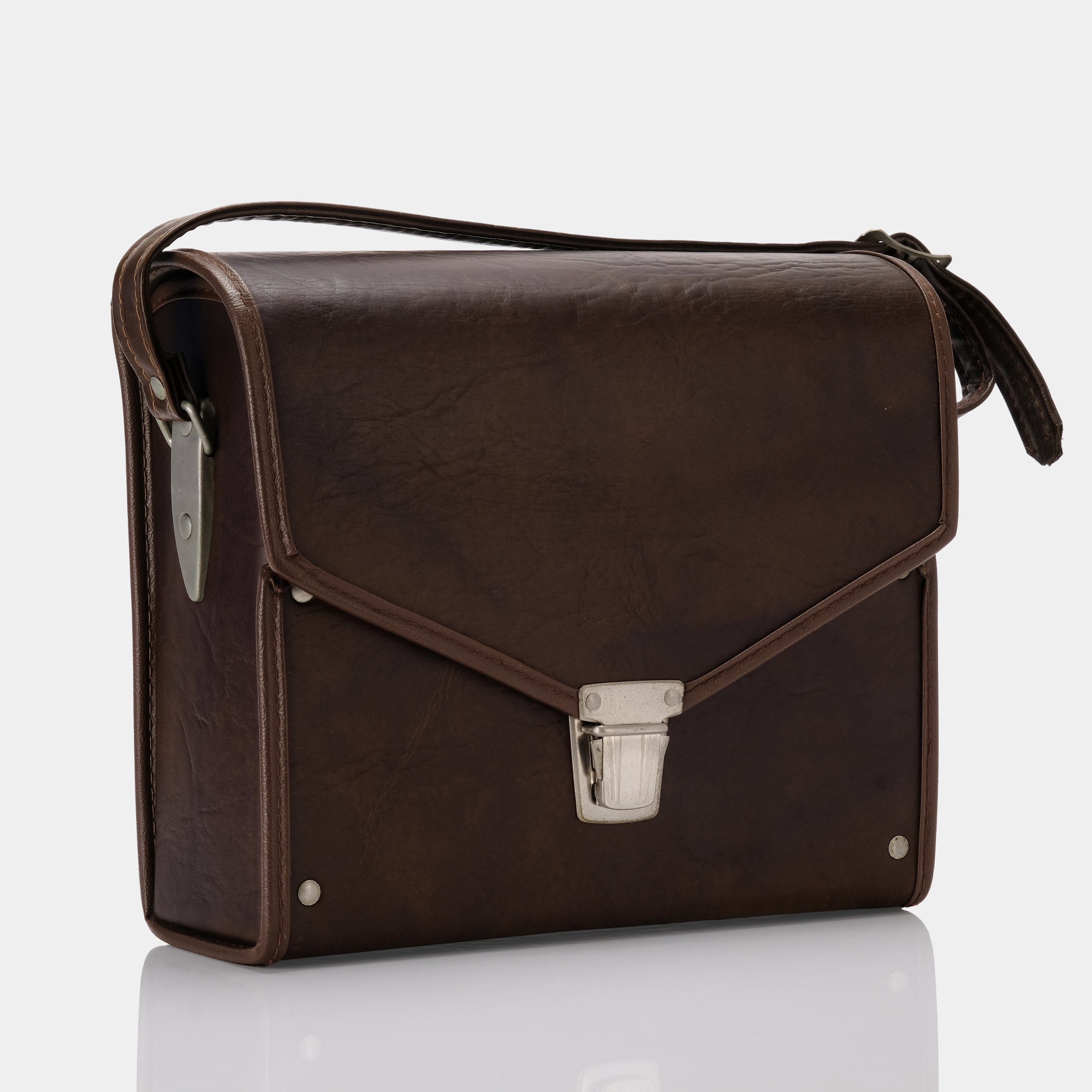 Brown Leather Folding Camera Bag with Green Interior