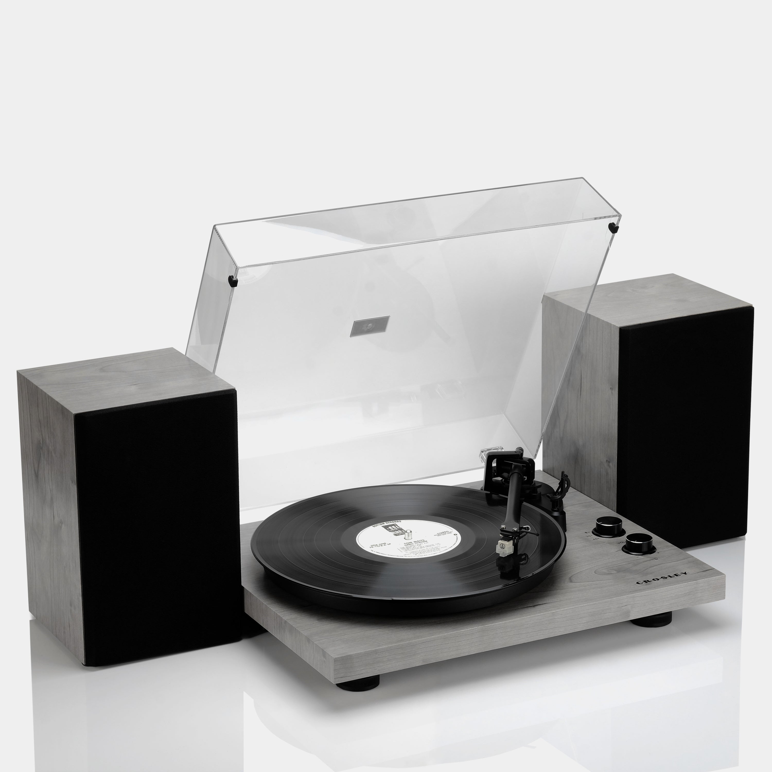 Crosley C62 Grey Shelf System Turntable and Speakers