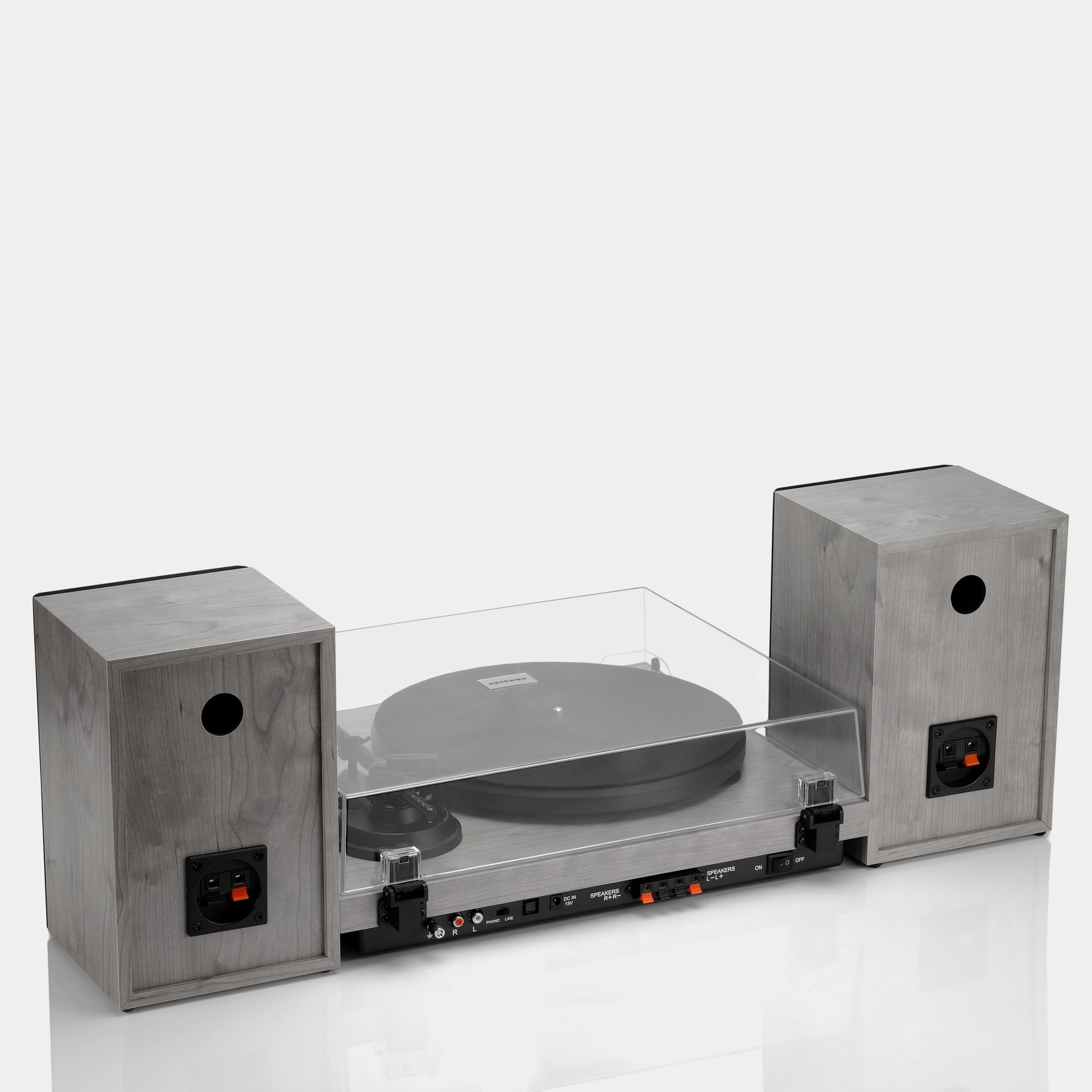 Crosley C62 Grey Shelf System Turntable and Speakers