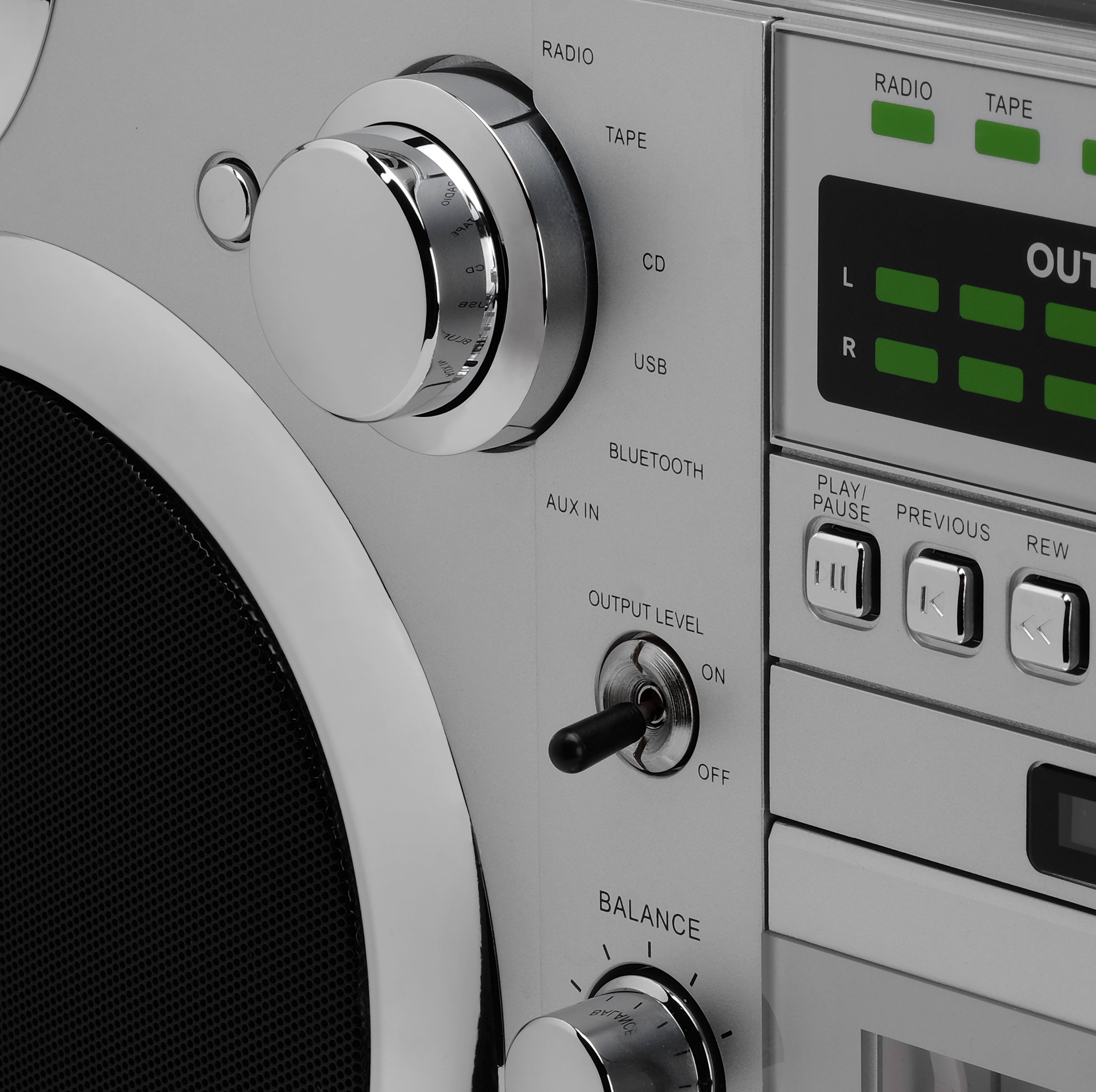 GPO Brooklyn Bluetooth Boombox Stereo Silver Cassette and CD Player