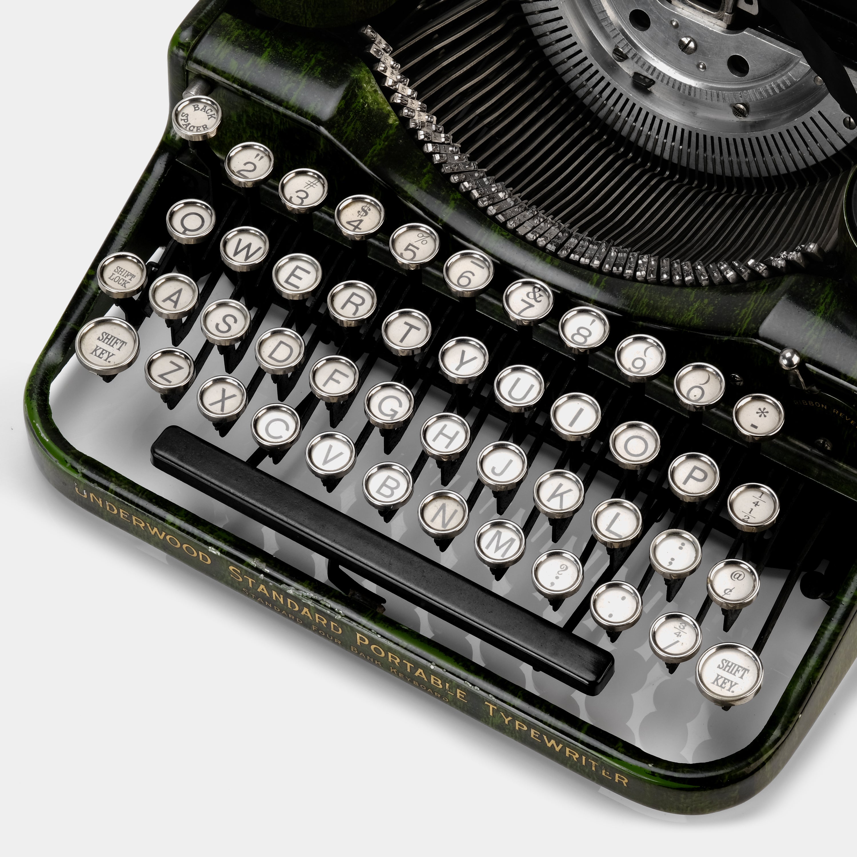 Underwood Standard Four Bank Green Woodgrain Manual Typewriter and Case