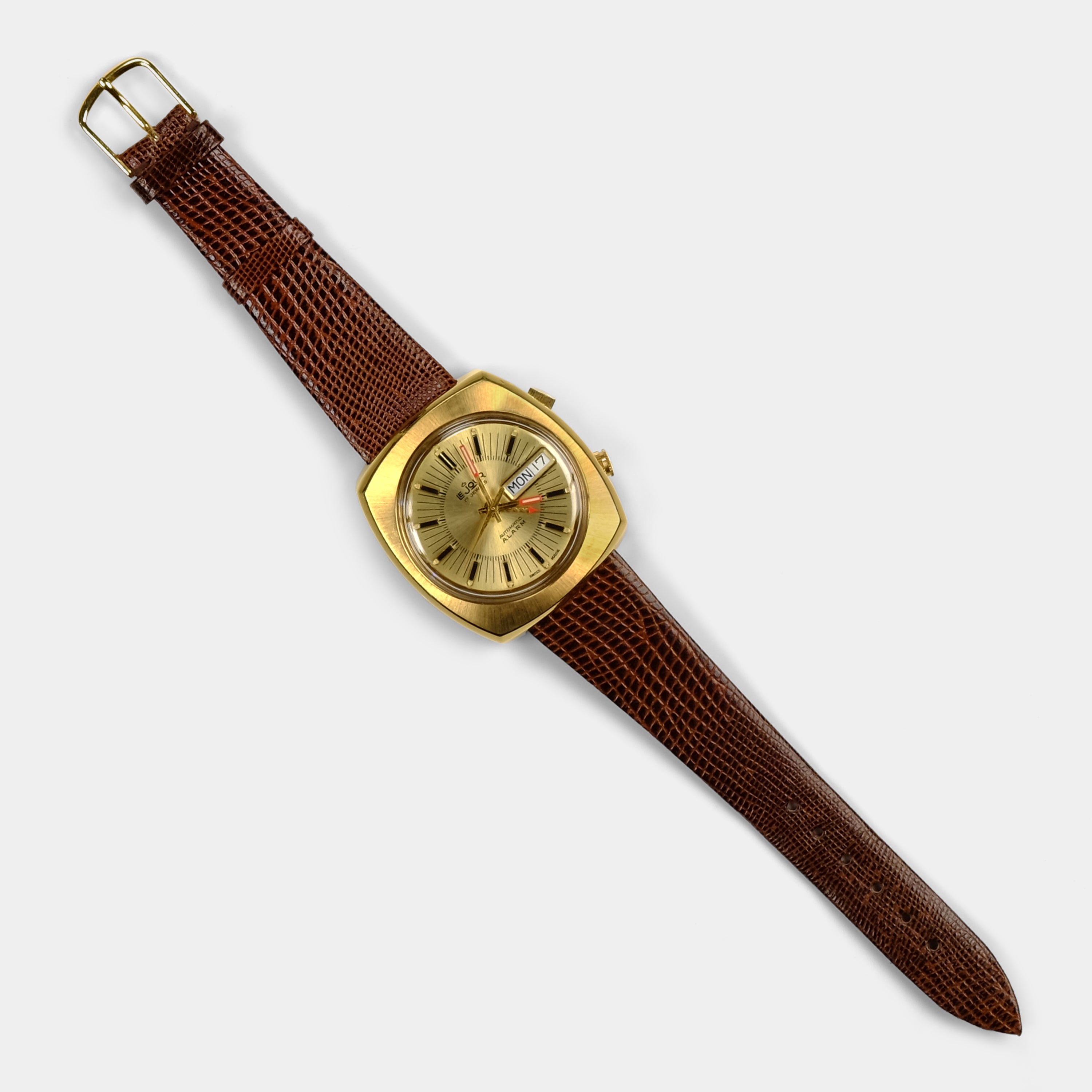LeJour Day-Date Automatic Alarm Gold Dial Circa 1970s Wristwatch