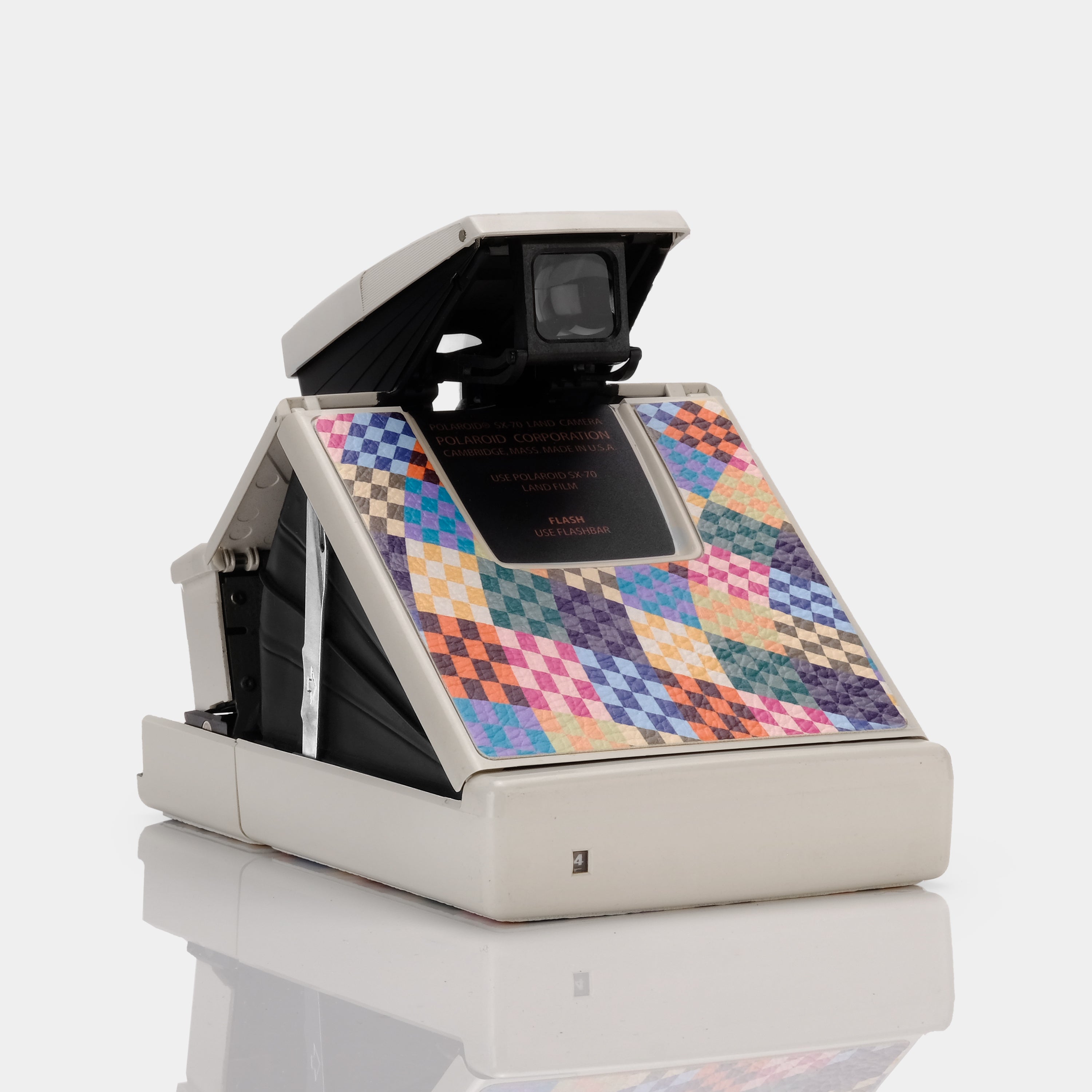 Polaroid SX-70 Model 2 Patchwork Wave Check White Folding Instant Film Camera