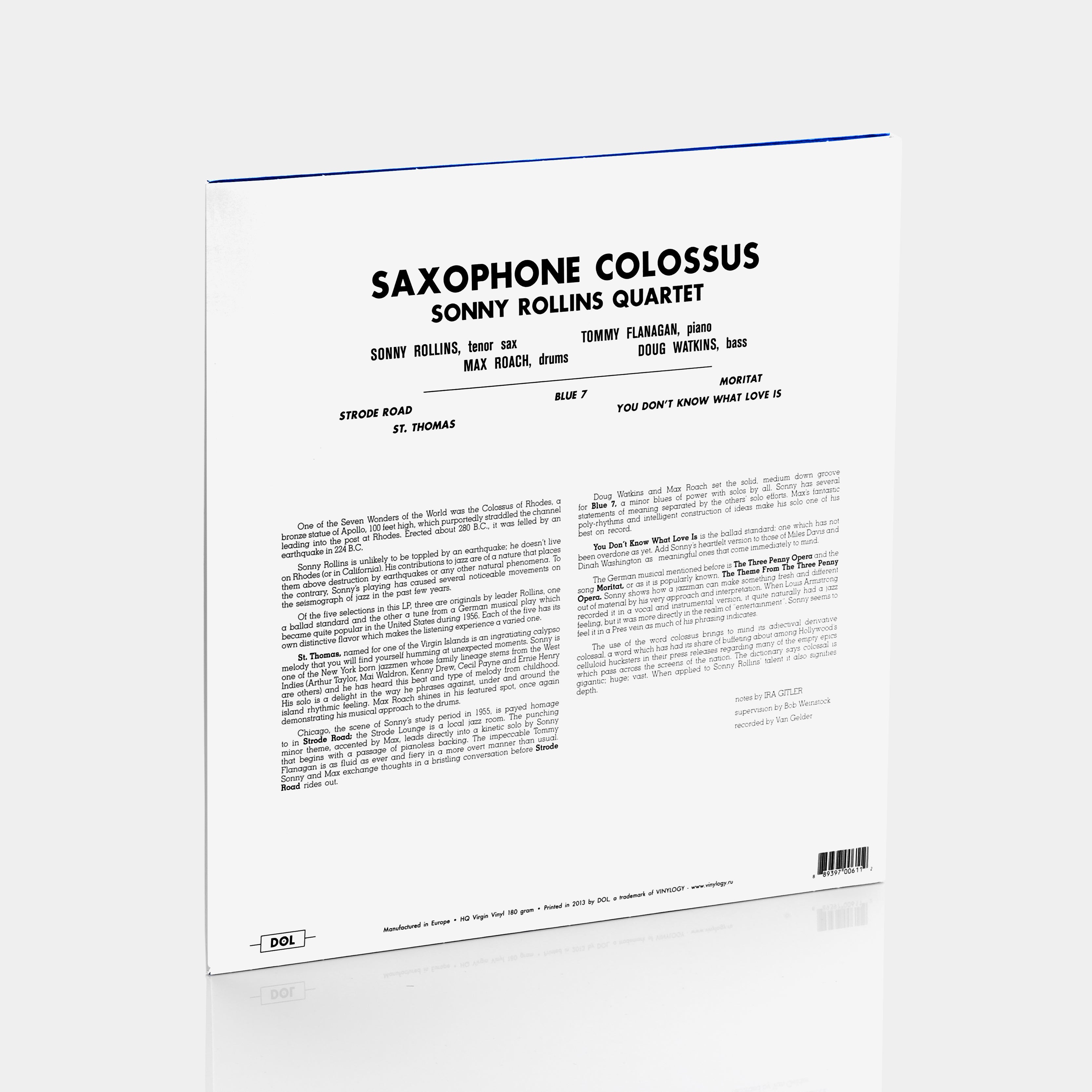 Sonny Rollins - Saxophone Colossus LP Blue Vinyl Record