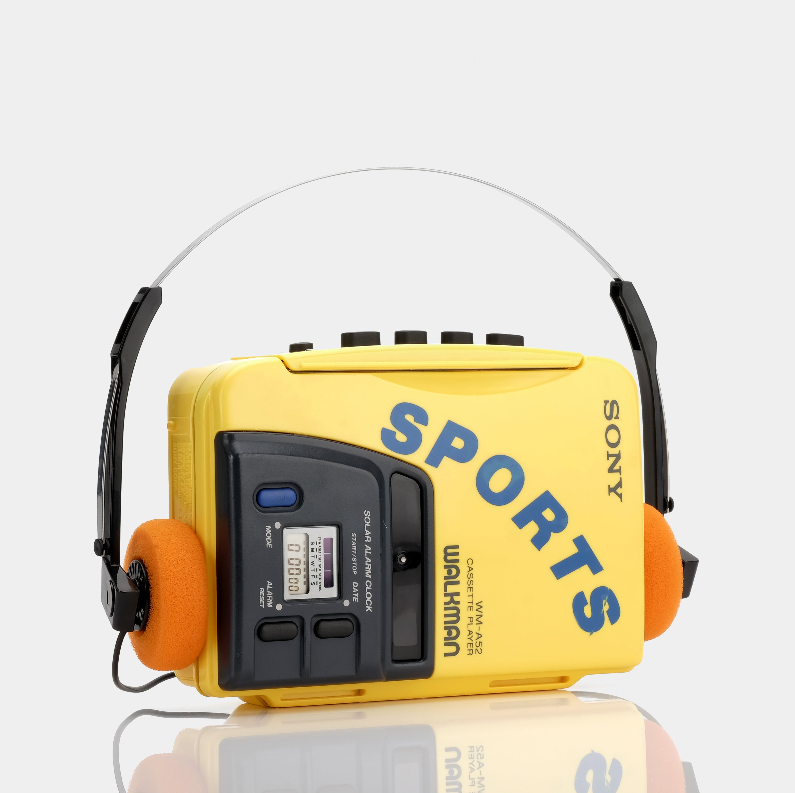 SONY WM-A52/b52 online Walkman Cassette Player Yellow SPORTS Solar Clock w/headphones.