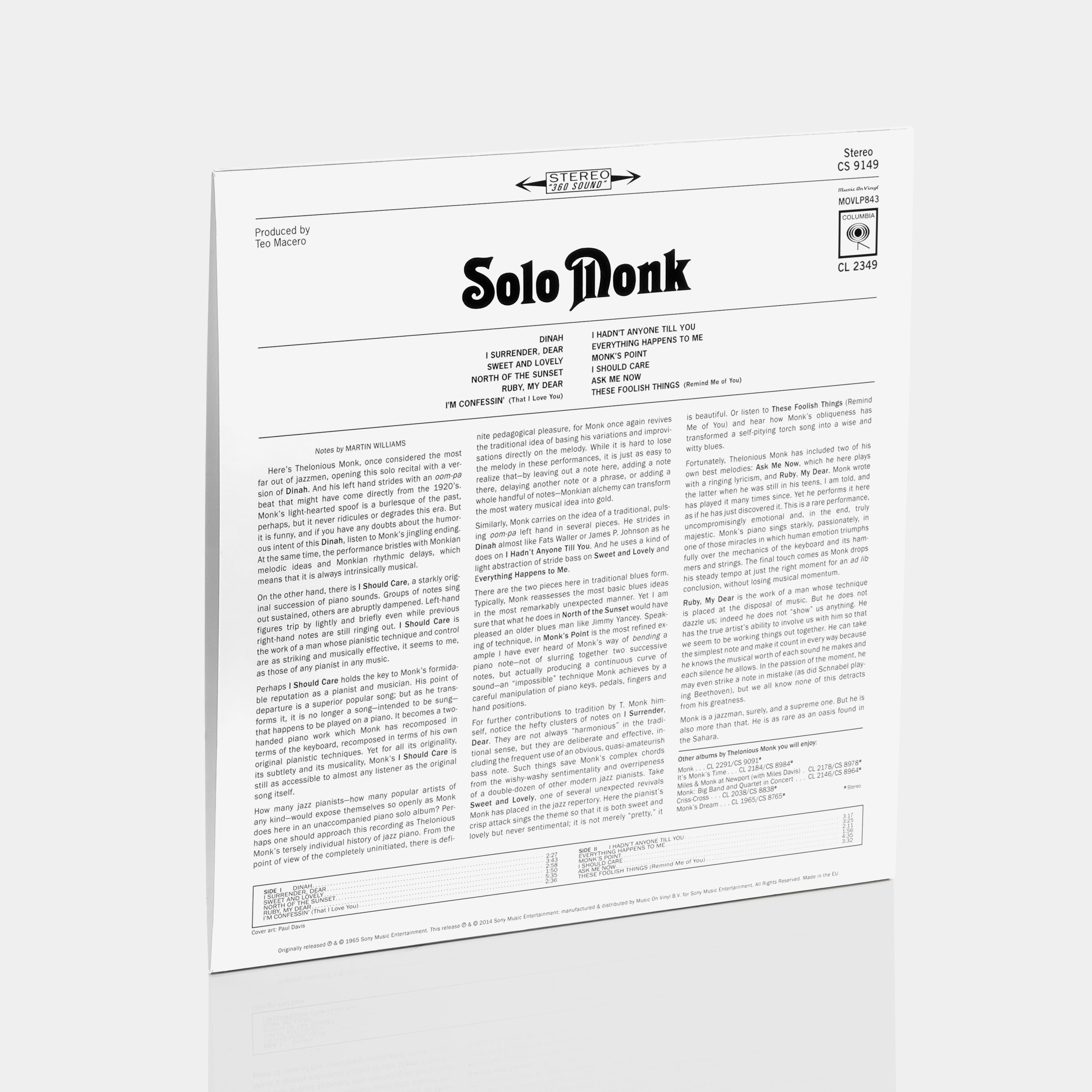 Thelonious Monk - Solo Monk LP Vinyl Record