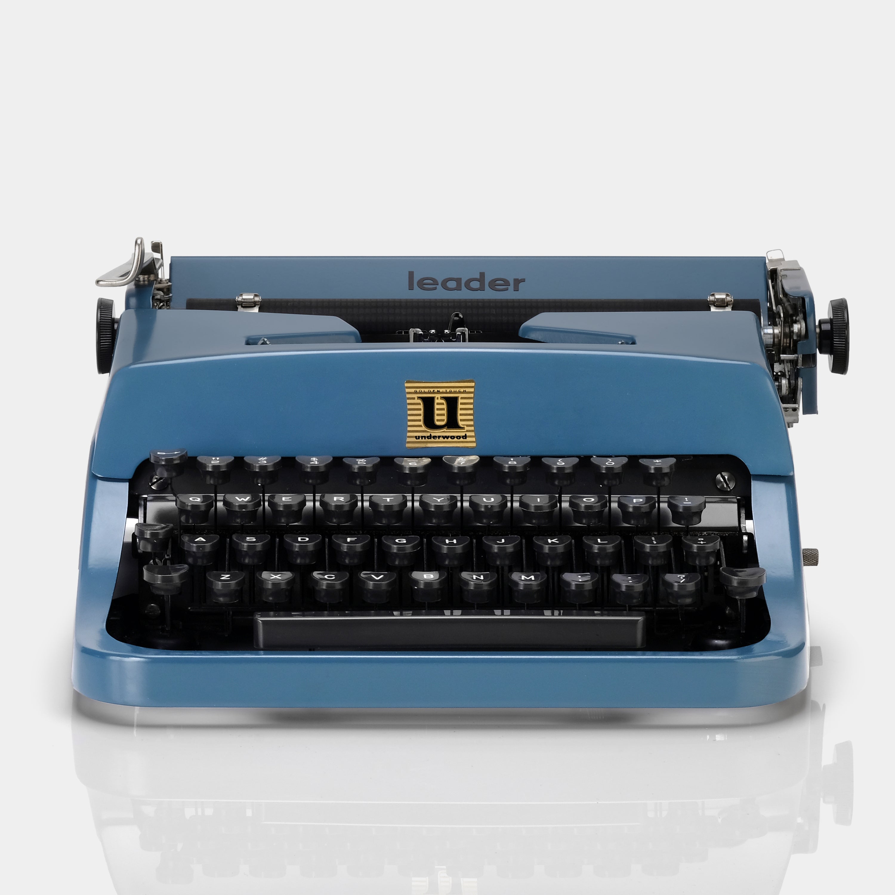 Underwood Leader Golden Touch Blue Manual Typewriter and Case