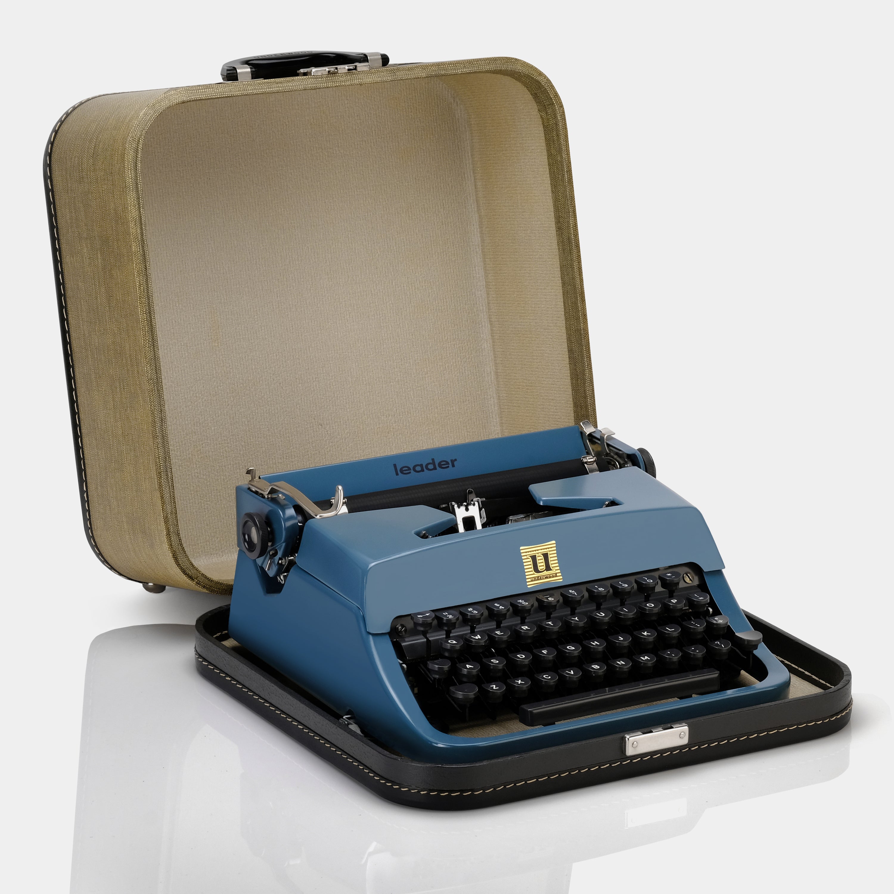 Underwood Leader Golden Touch Blue Manual Typewriter and Case