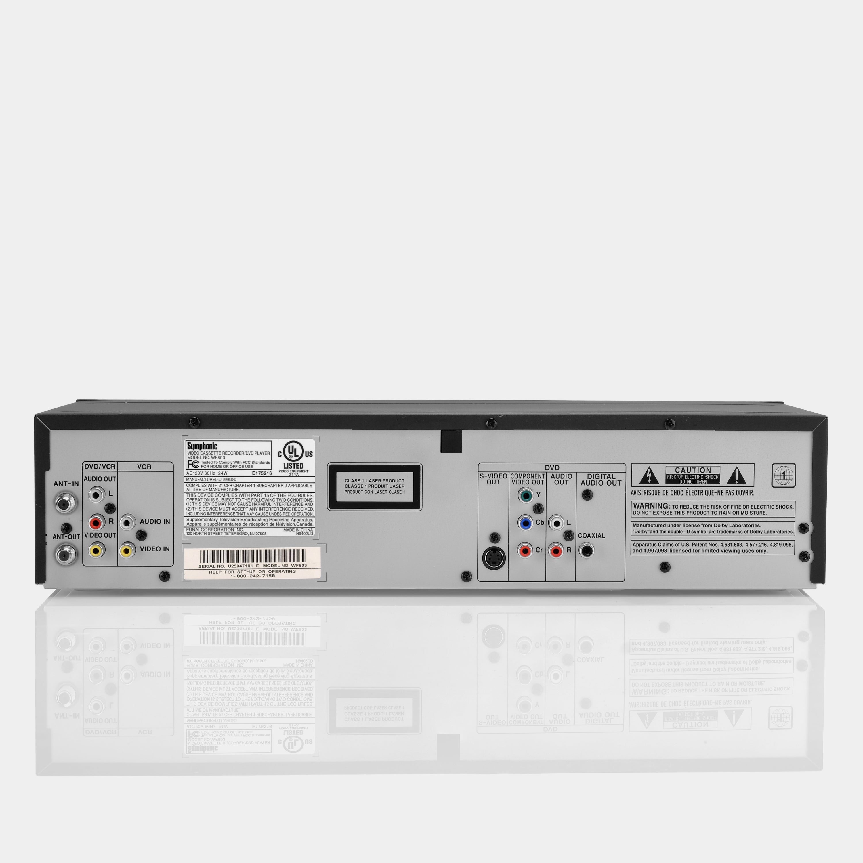 Symphonic WF803 VCR VHS and DVD Player