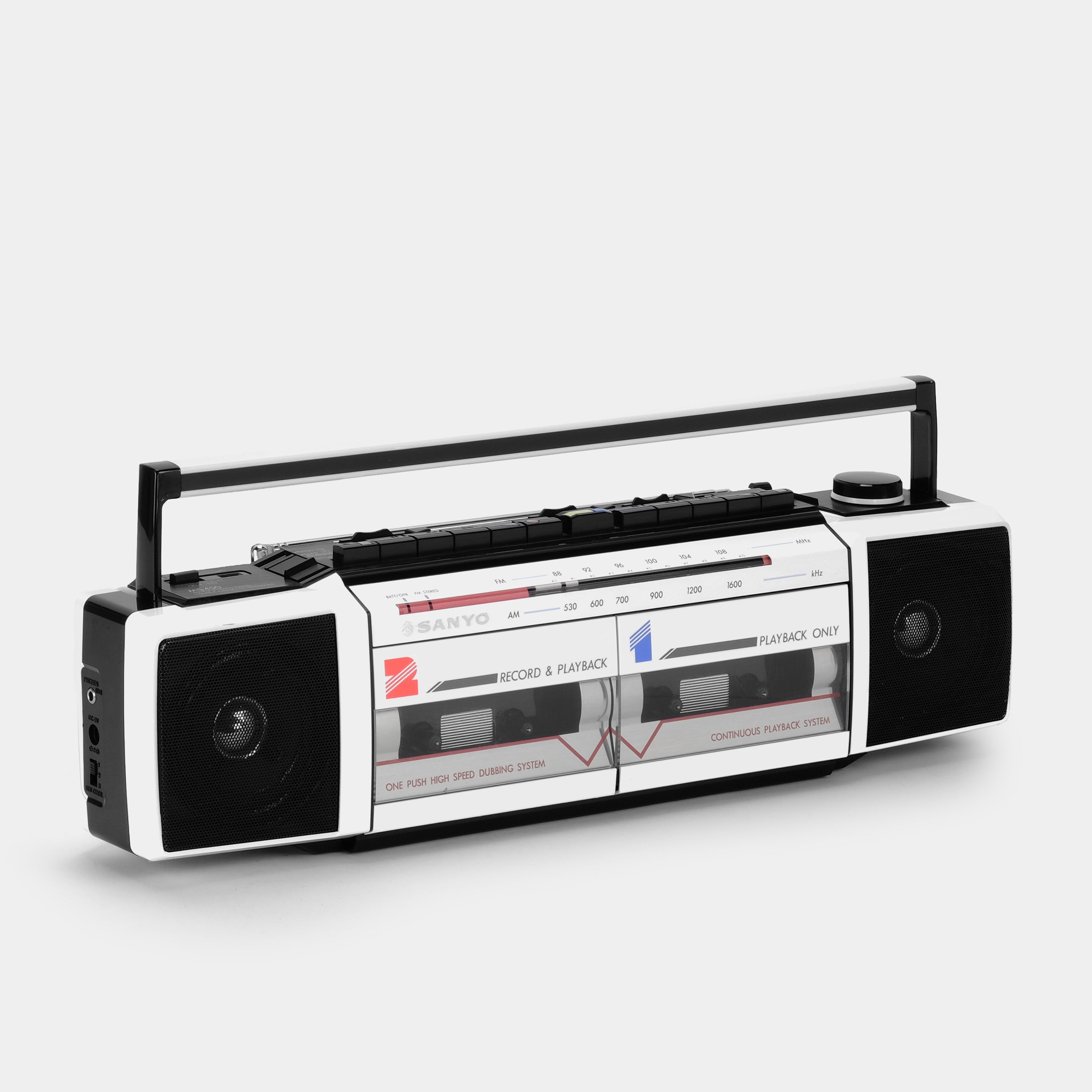 Sanyo MS-450 AM/FM Stereo White Boombox Double Cassette Recorder and Player
