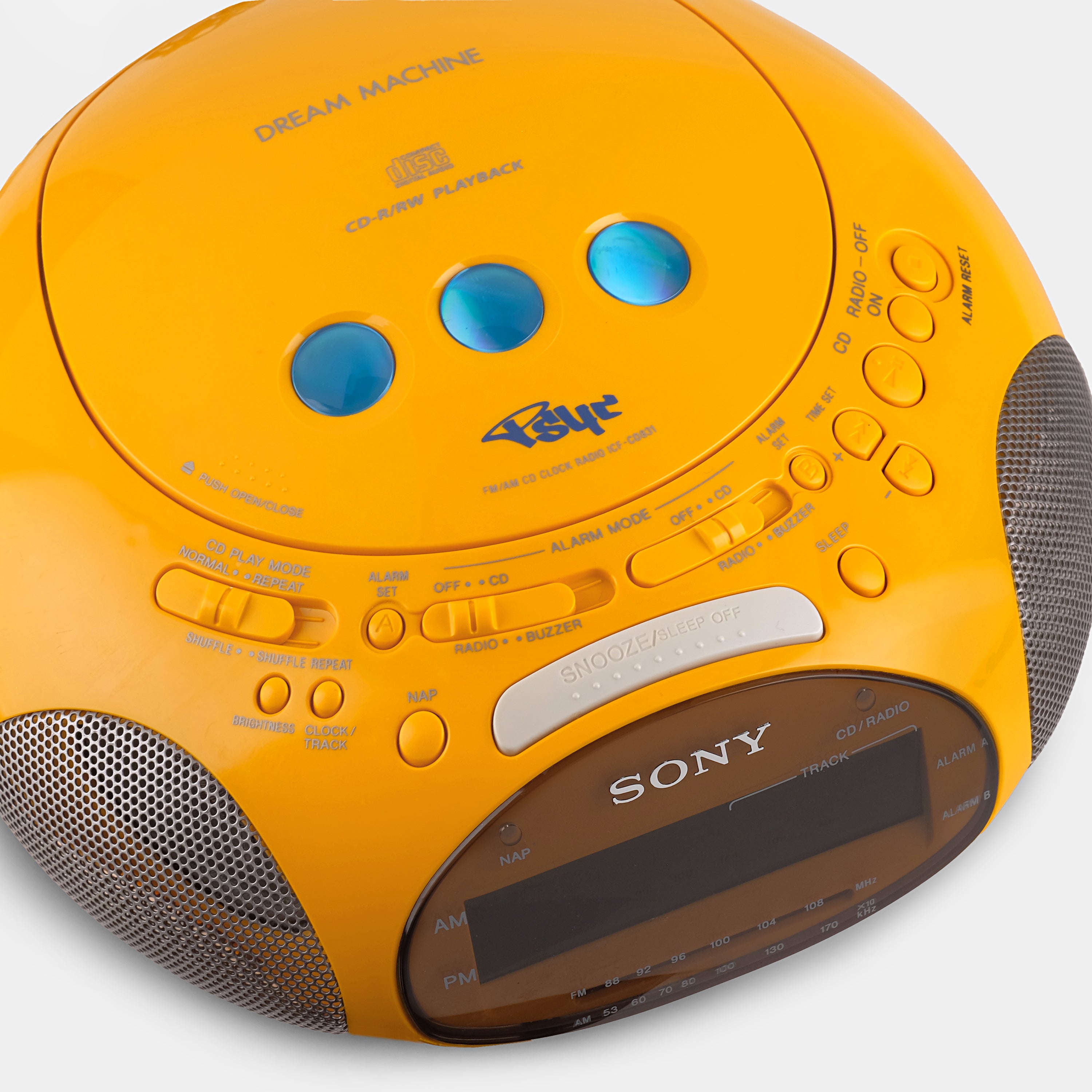 Sony Psyc ICF-CD831 Yellow Dream Machine AM/FM CD Clock Radio