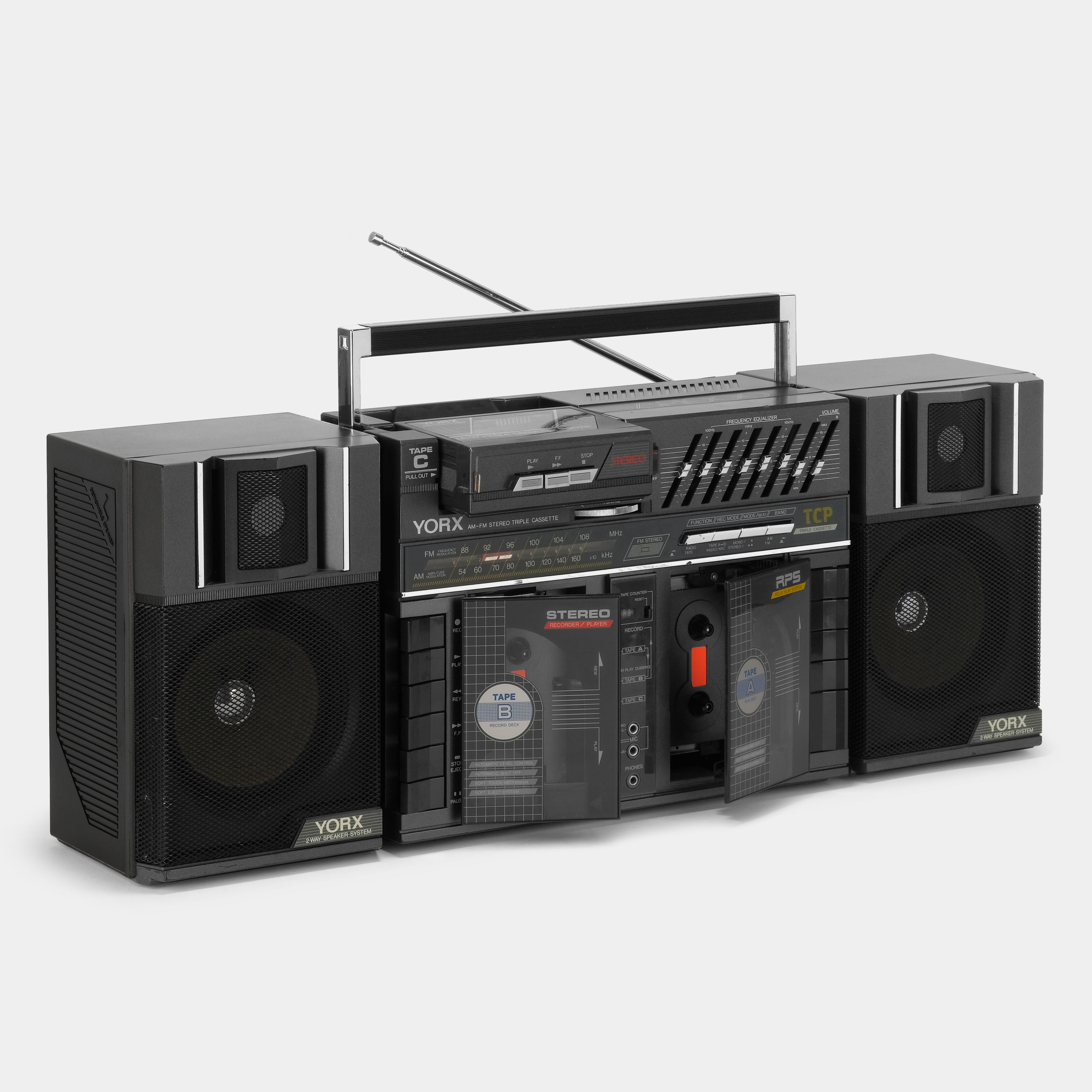Yorx BP-1000B AM/FM Stereo Boombox Triple Cassette Recorder