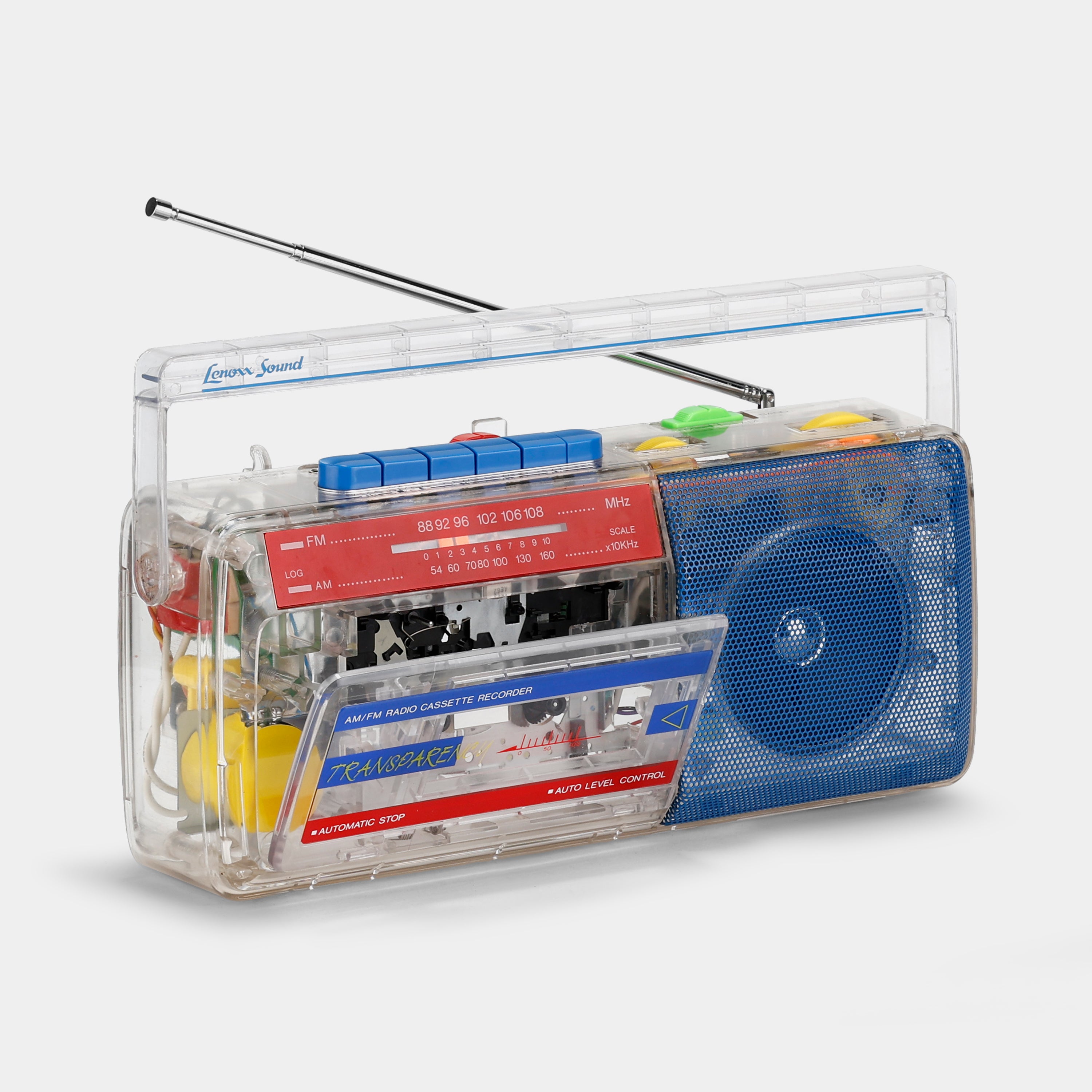Lenoxx Sound CT-80 Transparent Radio Boombox Cassette Recorder and Player
