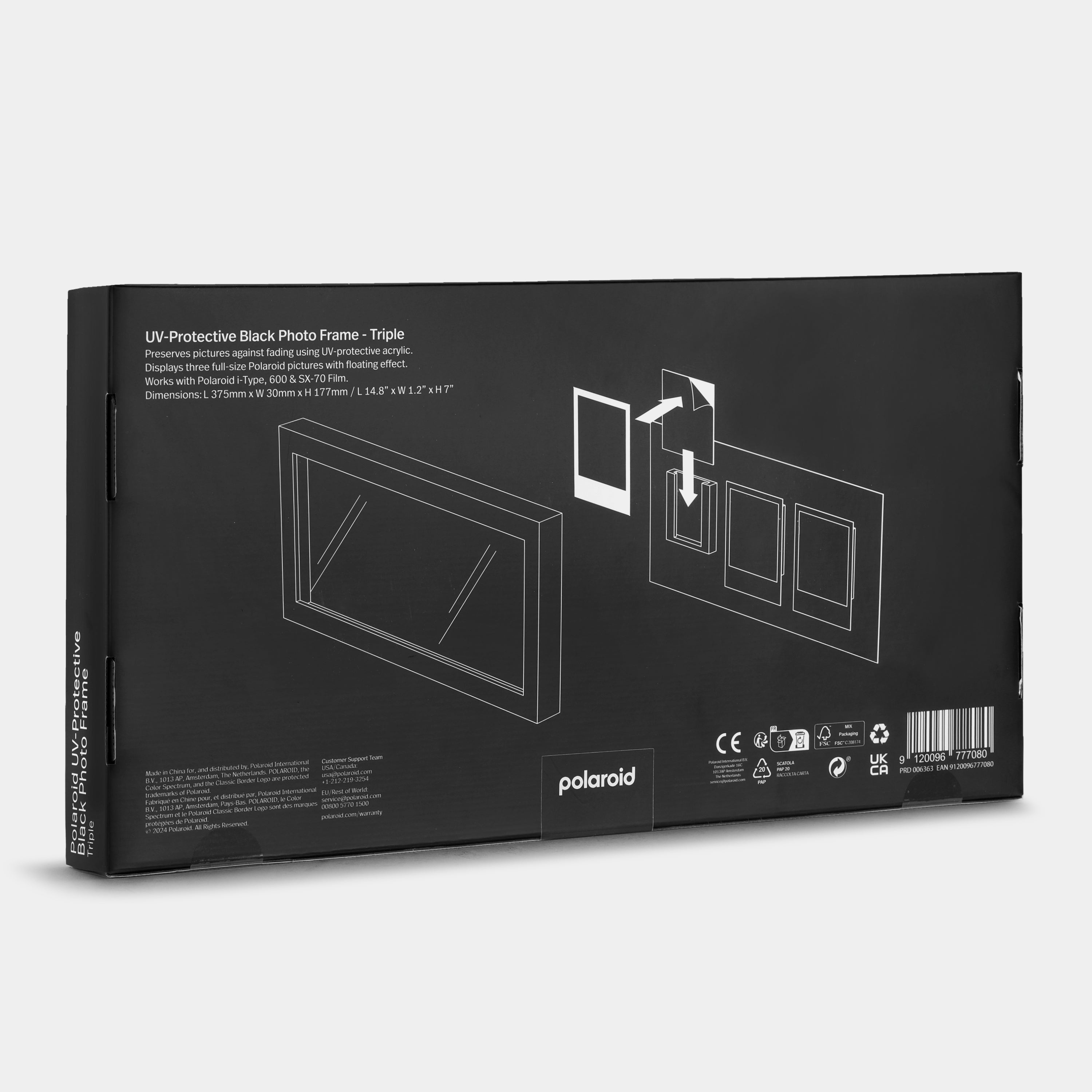 Polaroid UV Protective Black Triple Photo Frame