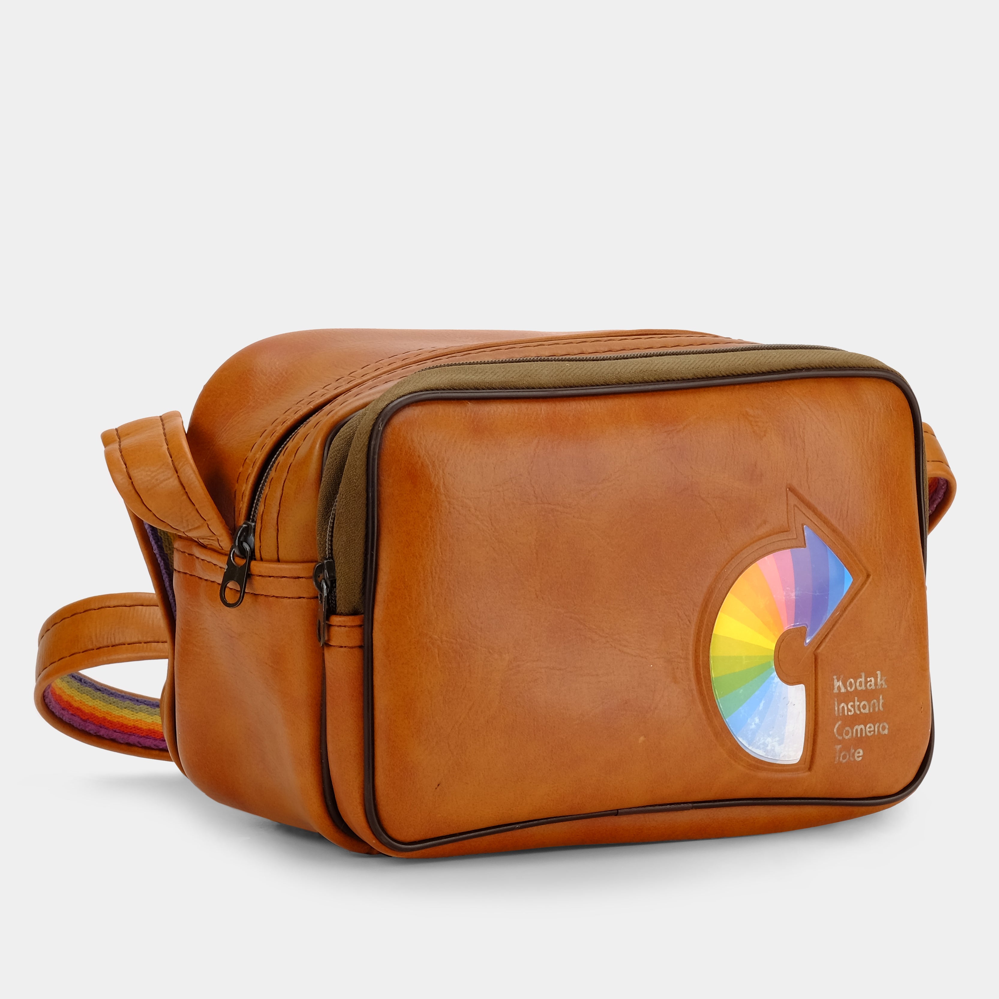 Kodak Brown Leather Camera Bag with Rainbow Strap