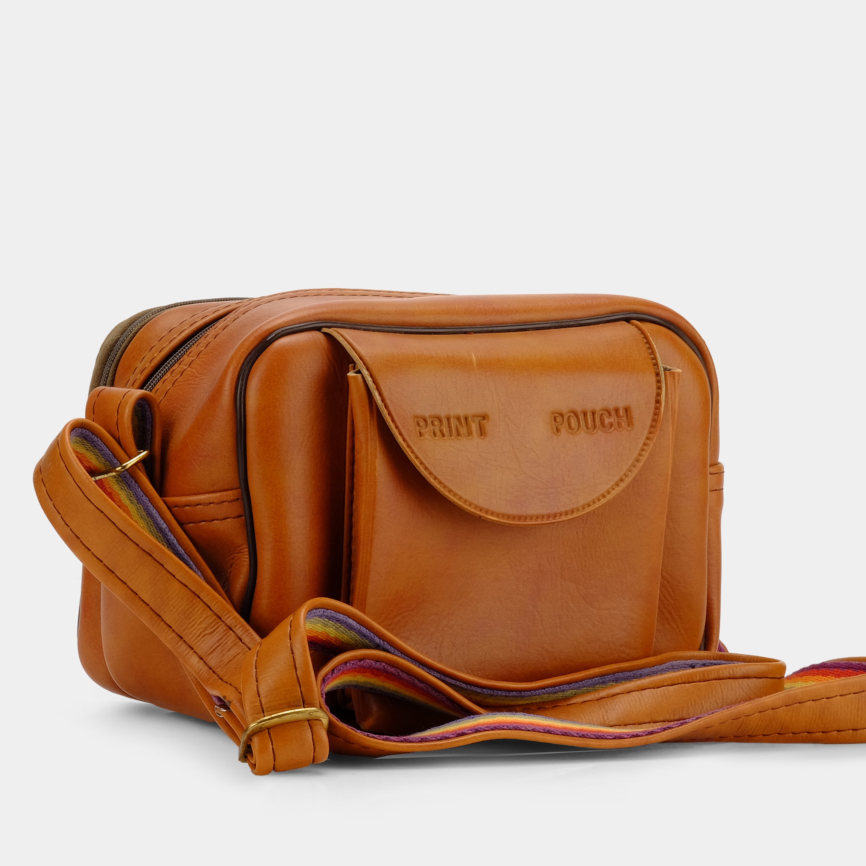 Kodak Brown Leather Camera Bag with Rainbow Strap
