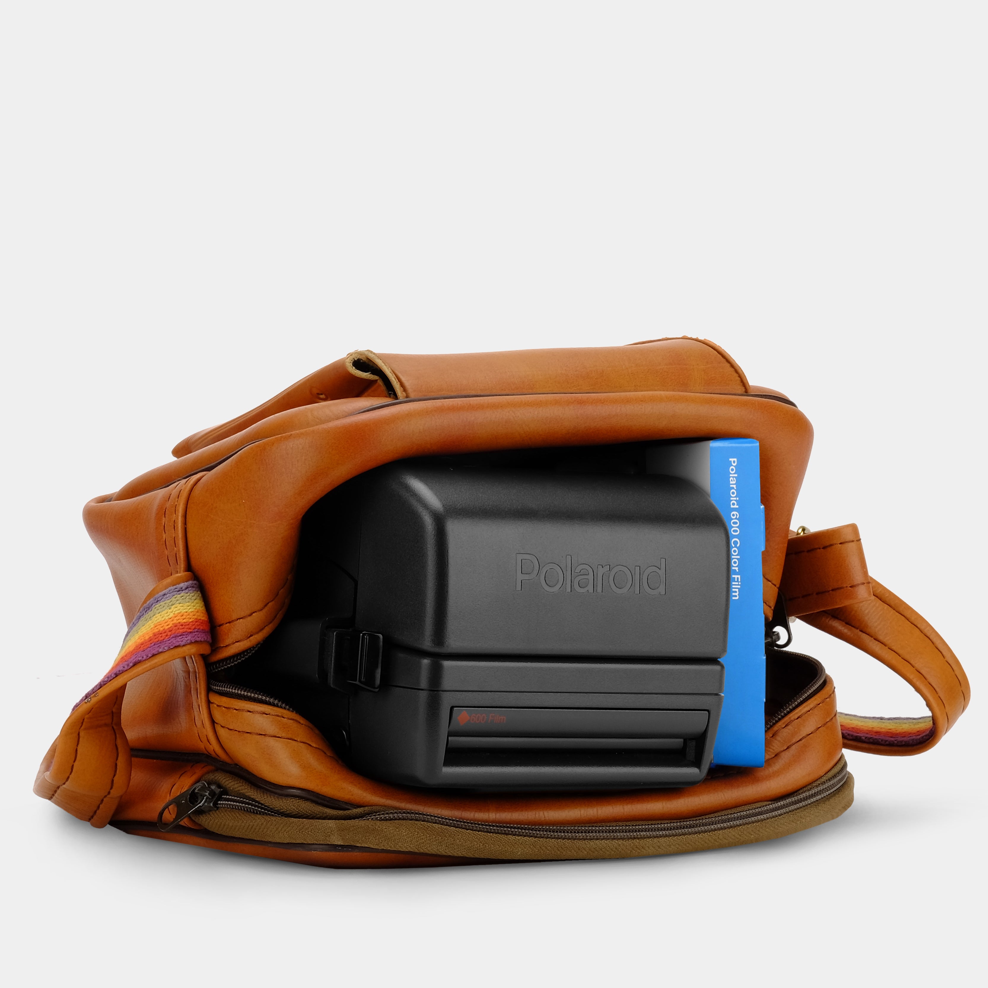 Kodak Brown Leather Camera Bag with Rainbow Strap