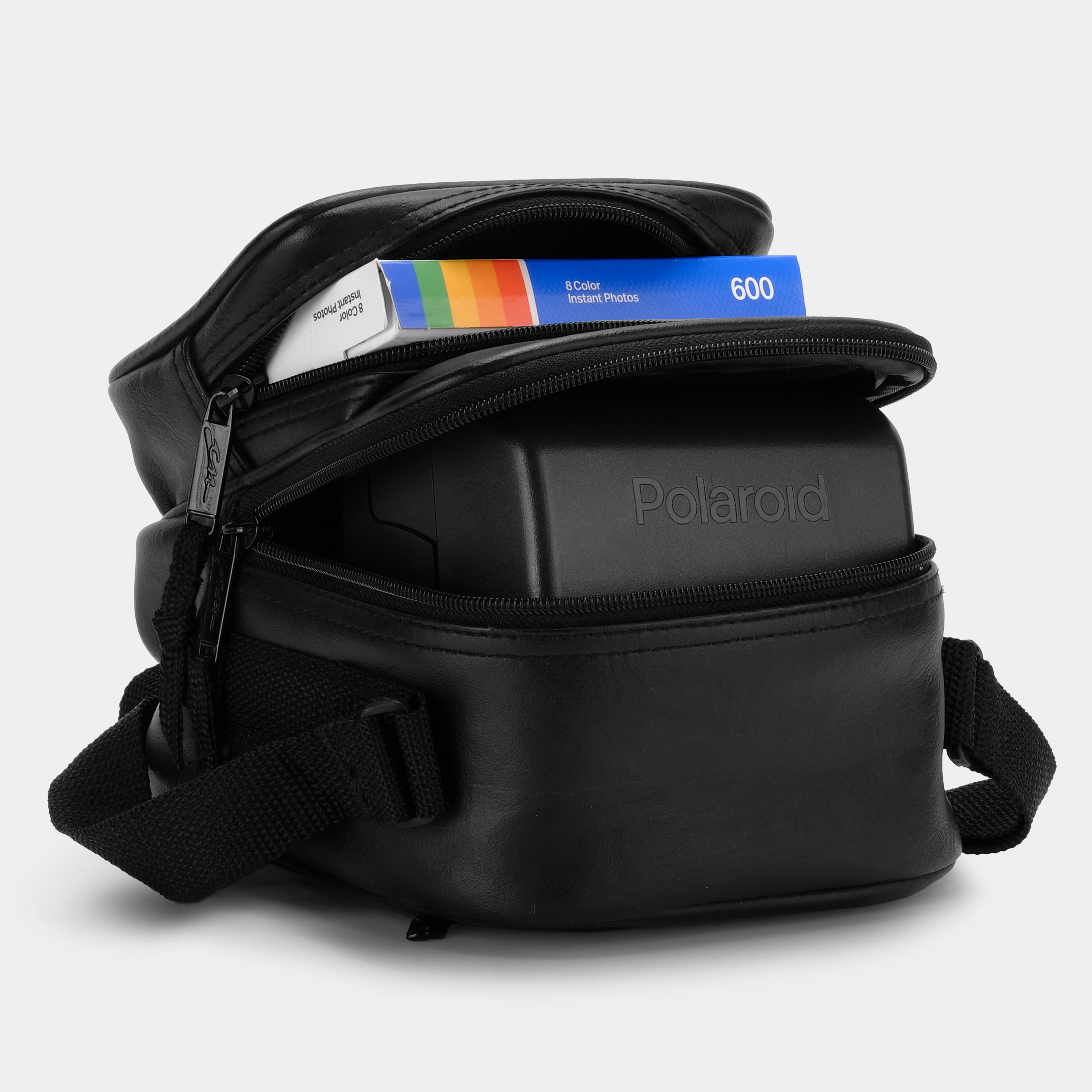 Black Leather Polaroid 600 Camera Bag