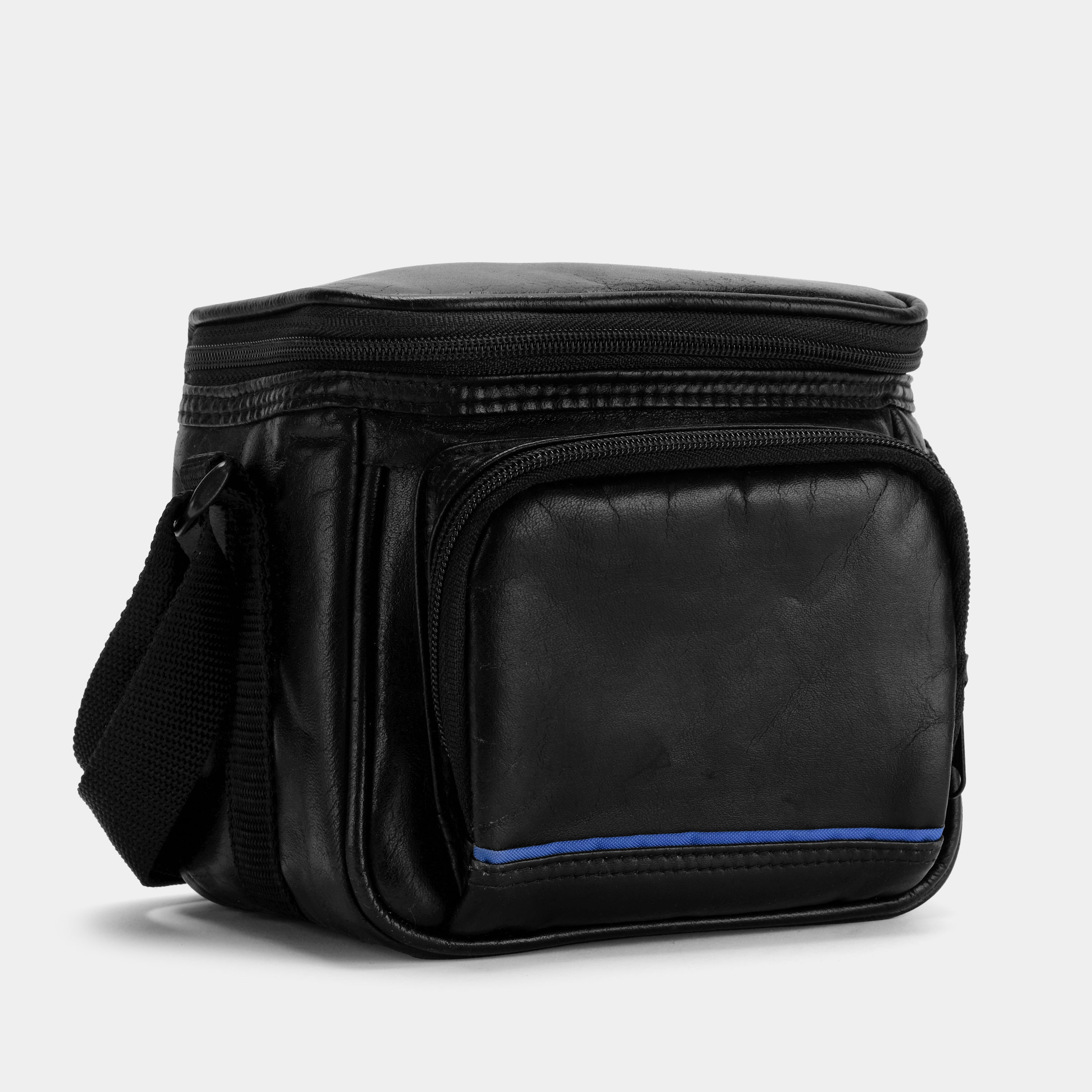 Black with Blue Stripe Leather Camera Bag