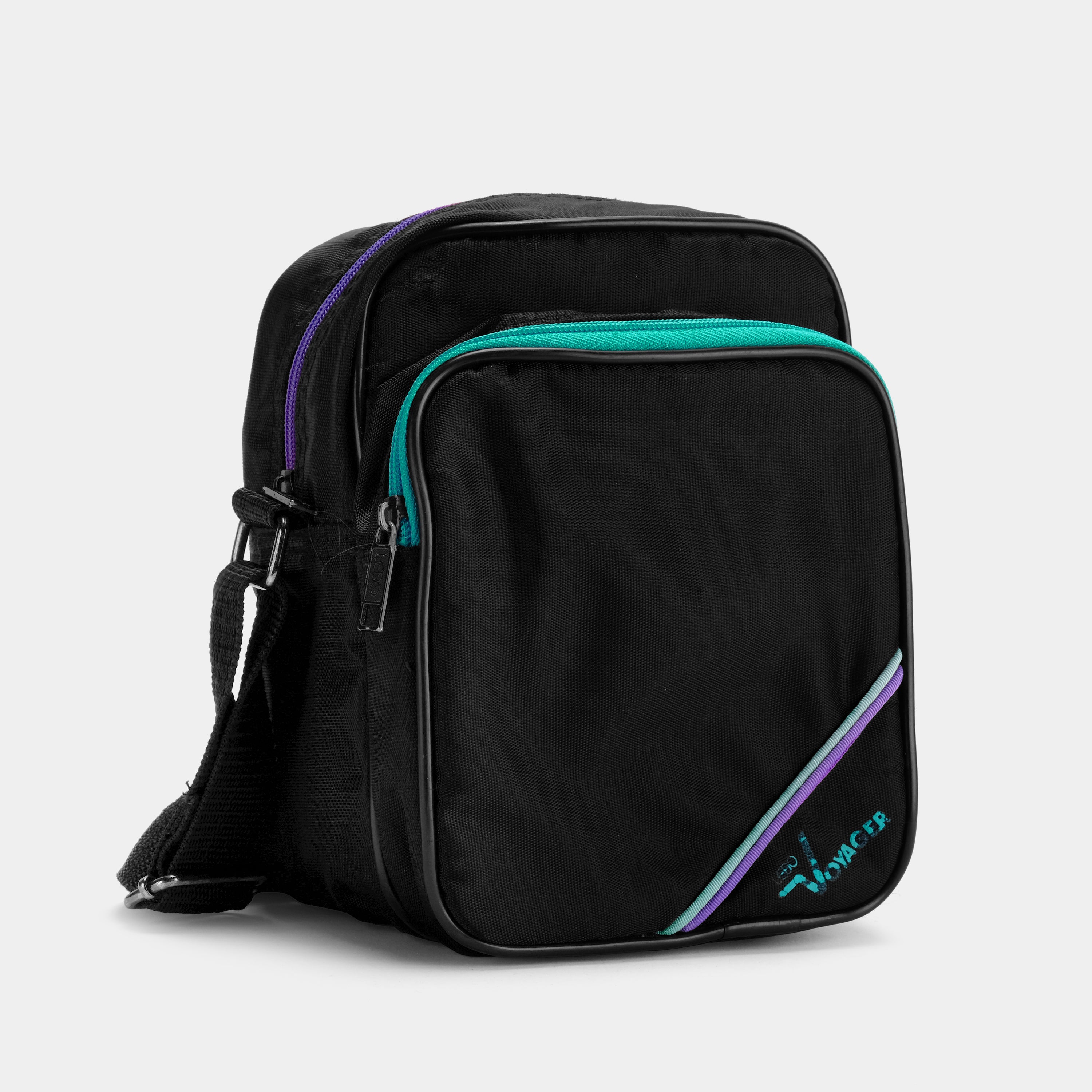 Lebo Voyager Black with Turquoise and Purple Stripes Camera Bag