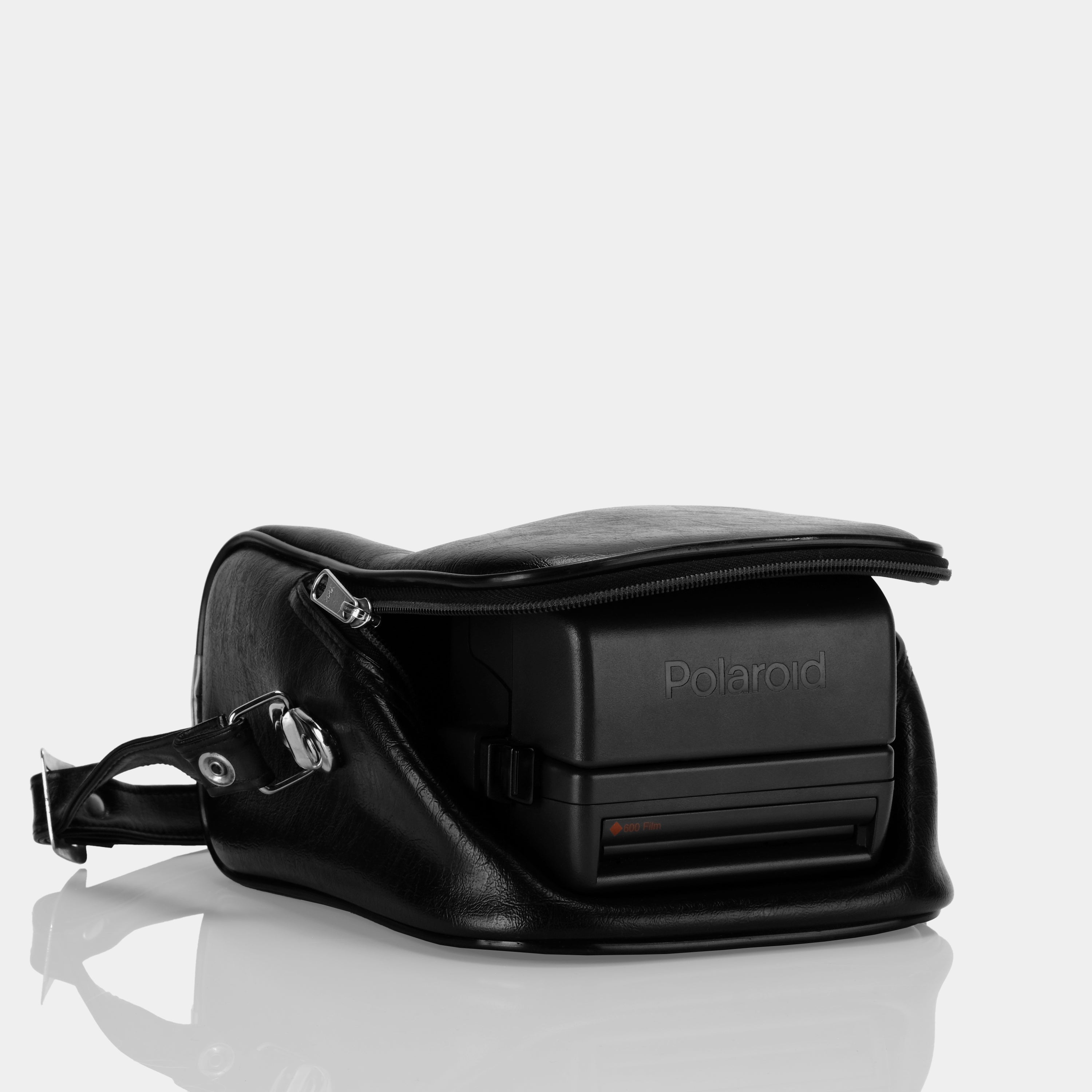 Black Faux Leather Instant Camera Bag