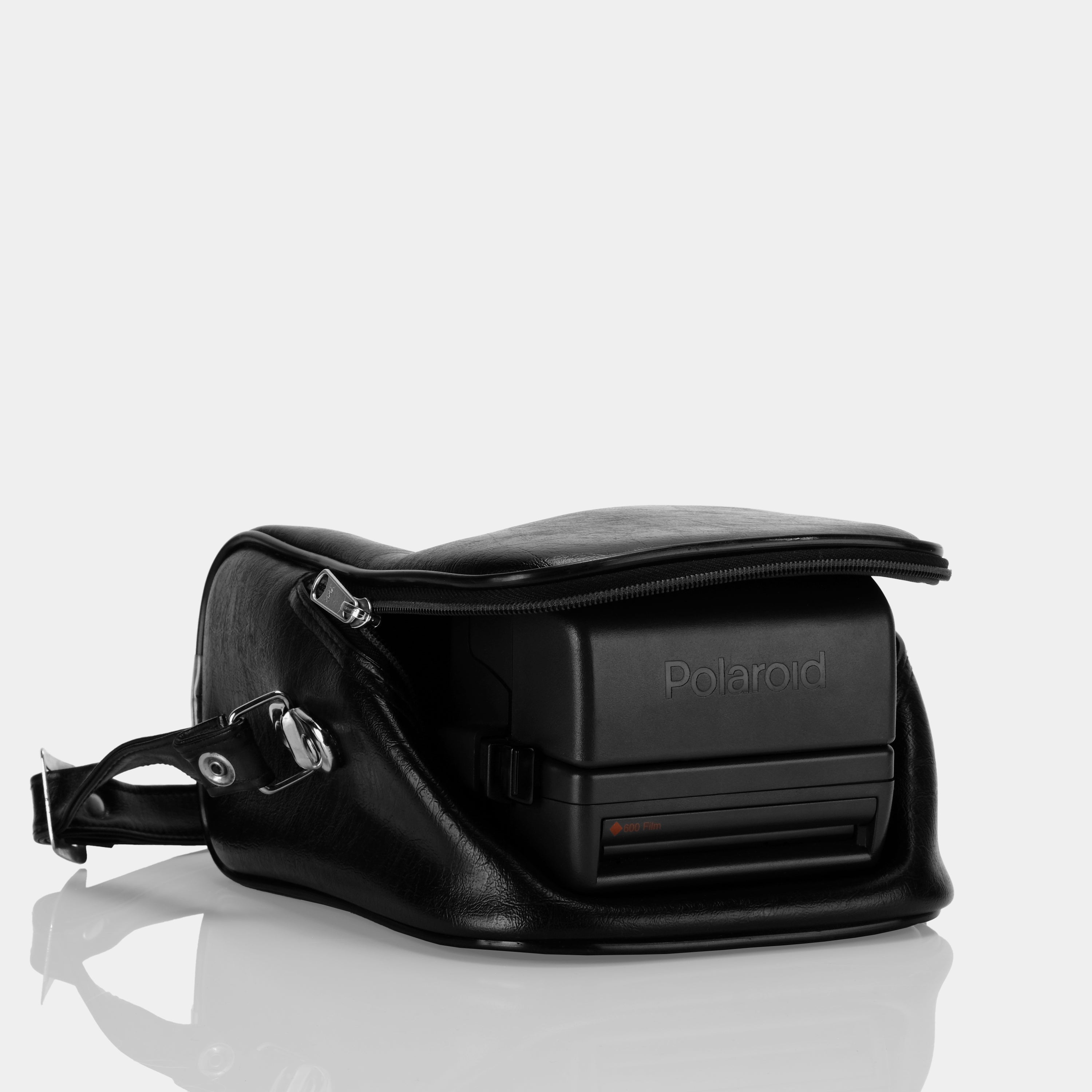 Black Faux Leather Camera Bag