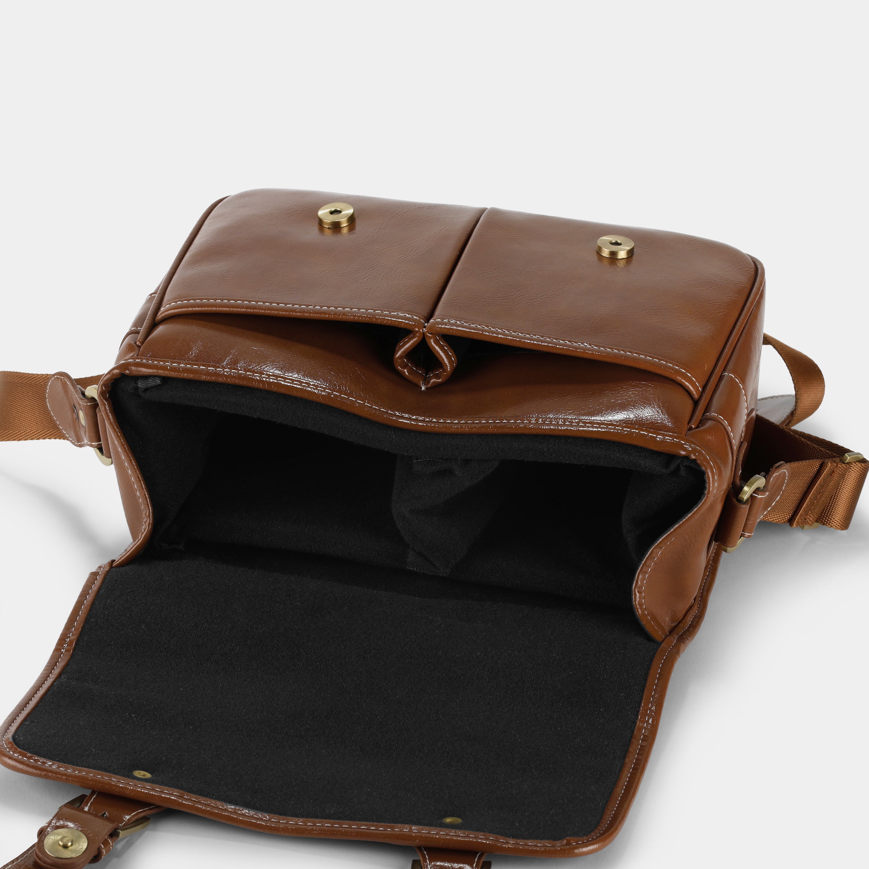 Brown Faux Leather Shoulder Camera Bag
